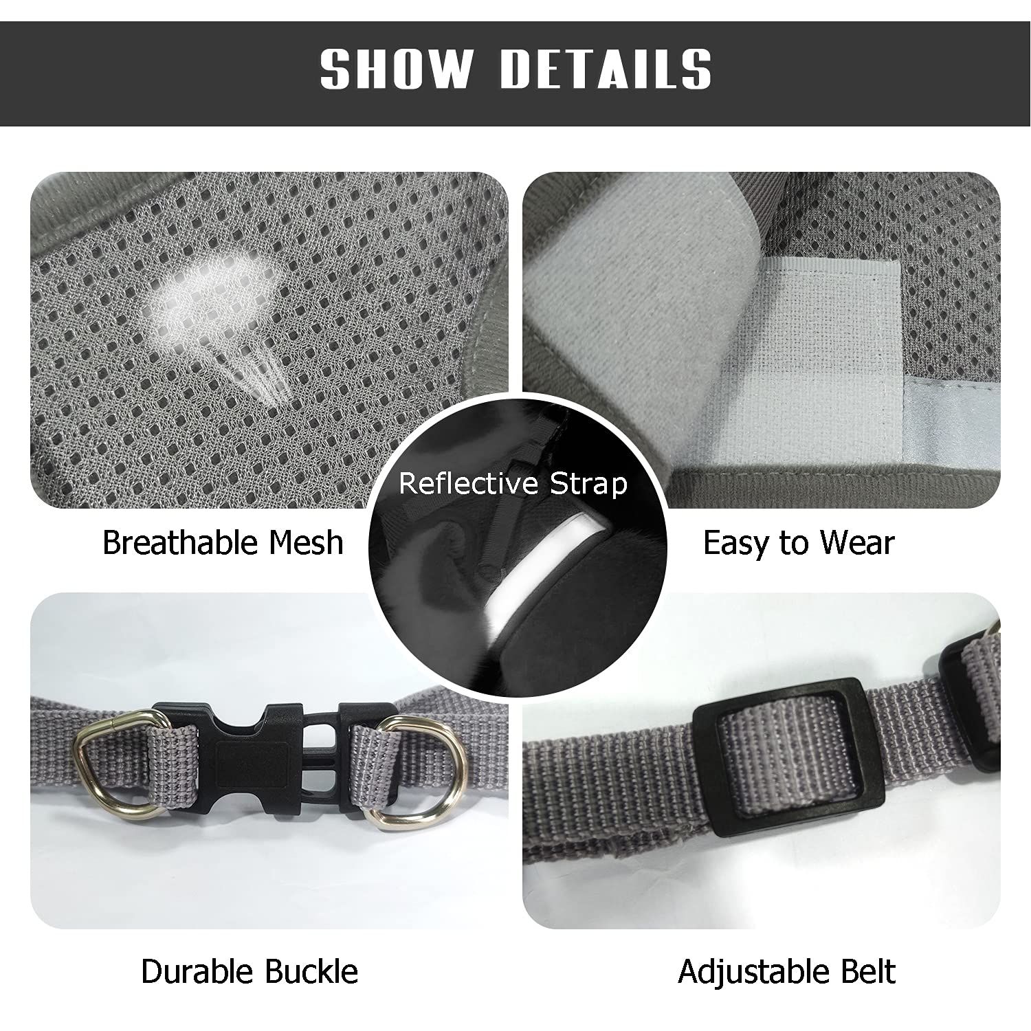 FEimaX Dog Harness and Leash Set for Walking, Soft Mesh Adjustable Easy Control Lightweight Cat Vest Harnesses with Reflective Strips, Escape Proof Small Dogs Cats Vests (Grey, X-Small)