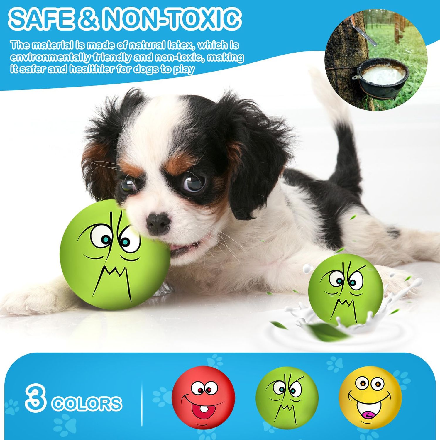 Coricorsu 3.14" Squeaky Dog Toys Funny Smile Face Chewing Latex Rubber Soft Fetch Play Interactive Squeaky Dog Balls for Puppy Small Medium Pet Dog (3PCS)