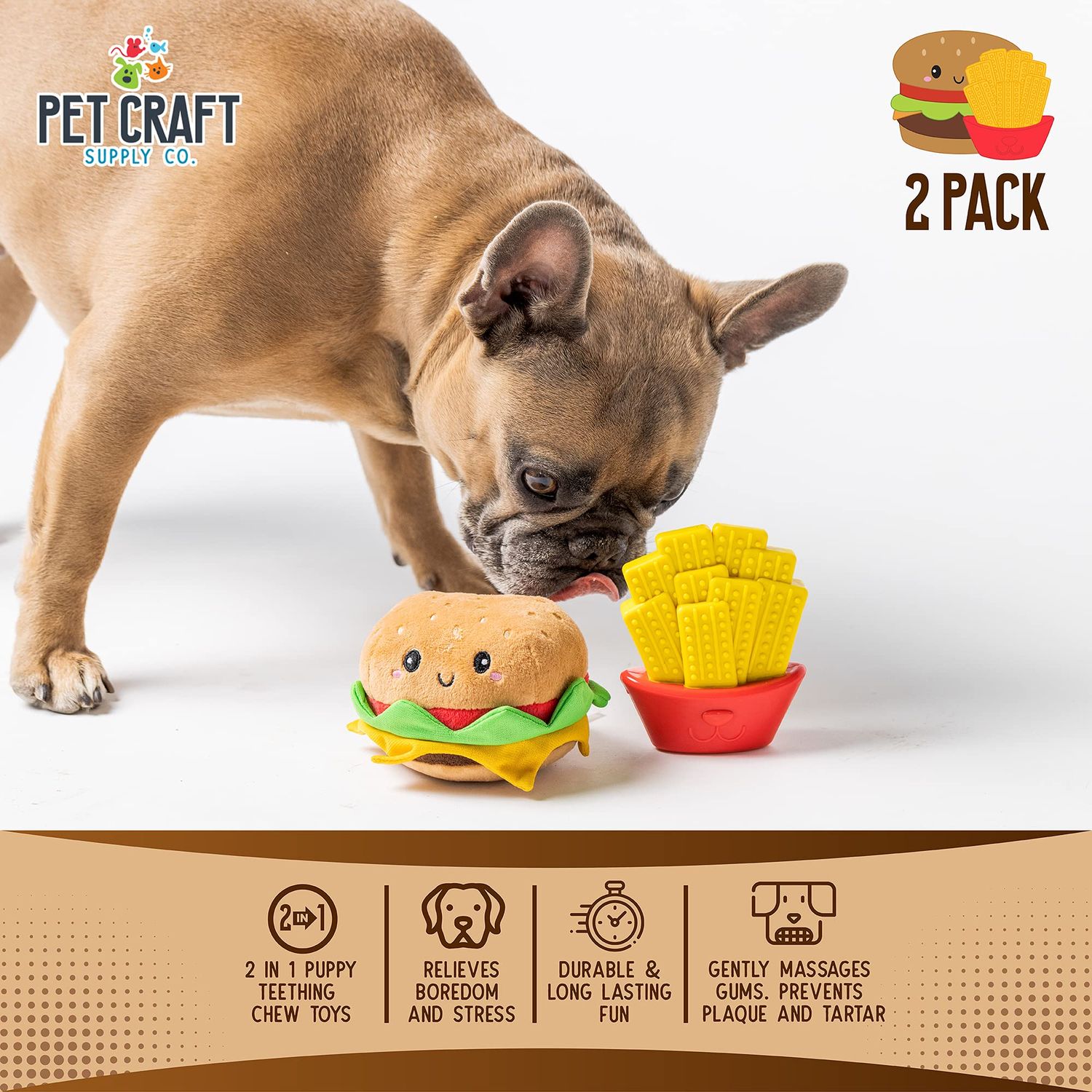 Pet Craft Supply Puppy Teething Dental Chew Teeth Cleaning Nylon Bone Squeaky Plush Dog Toys with Super Squeaker Ball 2 Pack Cute Tough Durable for Puppies Small Medium Dogs Aggressive Chewers