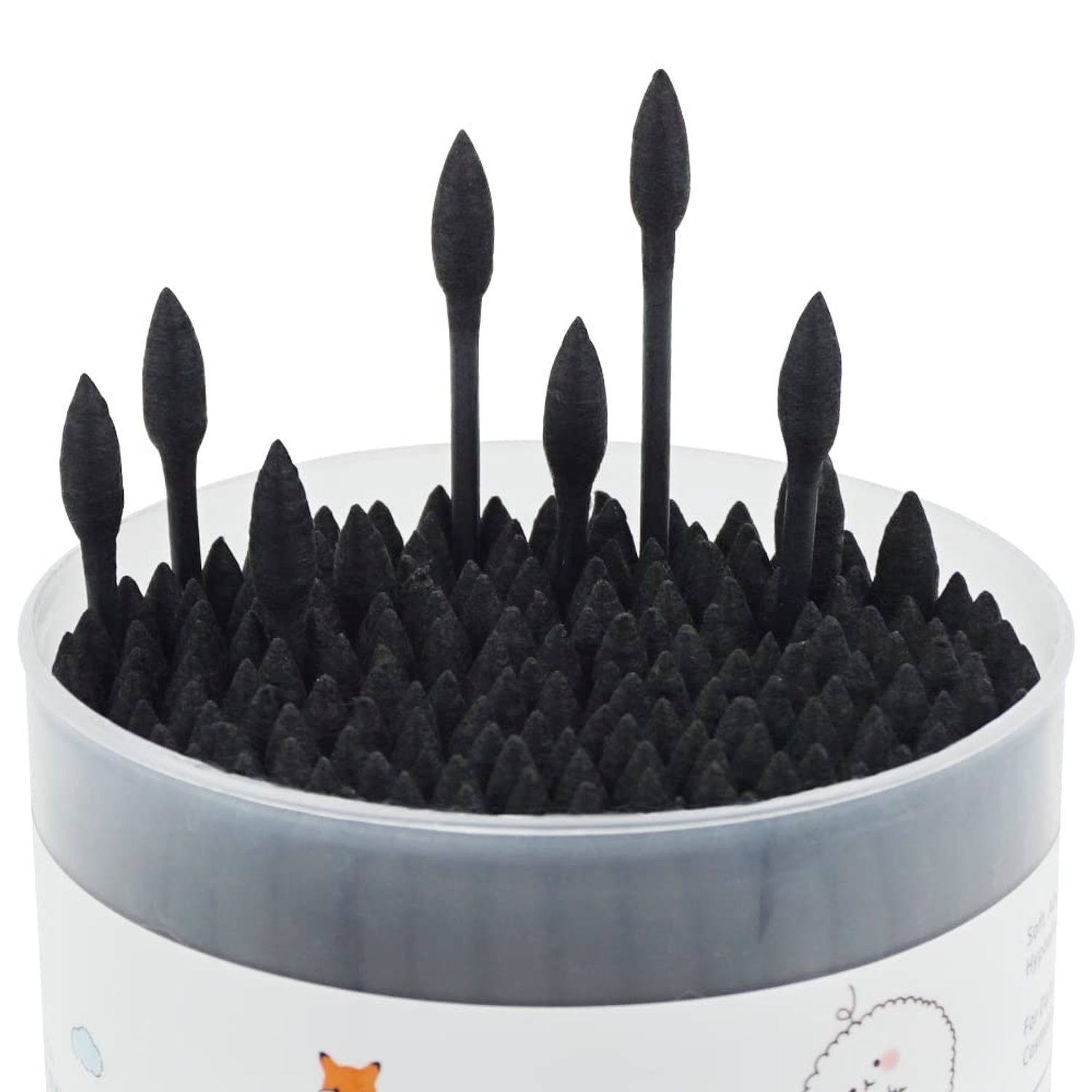 HOMEFOX Black Cotton Swabs Precision Pointed - 400 Count Organic Pointy Pointed Cotton Bud Double Side Tightly Wrapped Charcoal Cotton Tip Paper Stick Soft Gentle Cruelty-Free, Pointy & Round (Black)