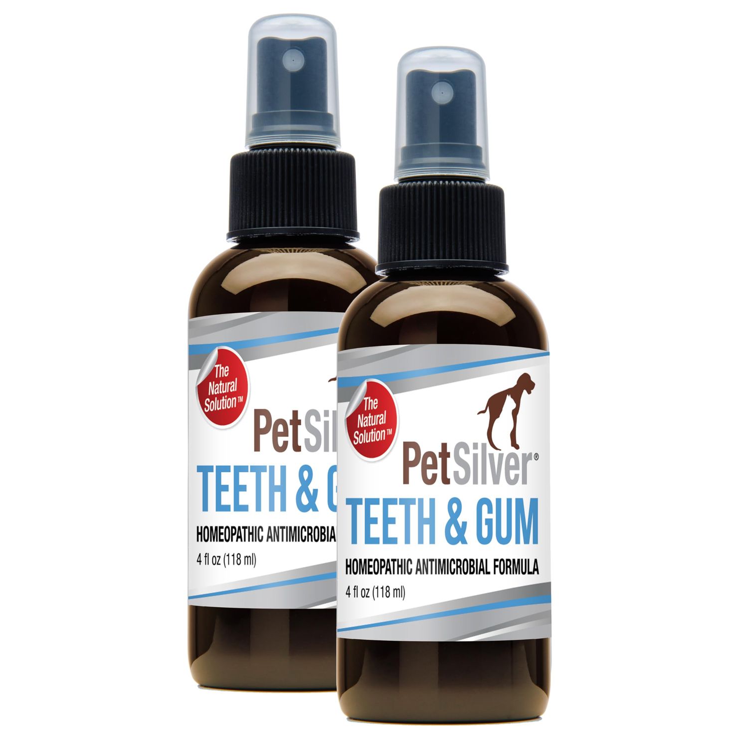 PetSilver Teeth & Gum Spray, Chelated Silver, Natural Dog Breath Freshener, Cat and Dog Dental Cleaning Without Brushing, Targets Tartar and Plaque, Dog Dental Spray, Easy Spray, USA, 2-Pack 4 oz.