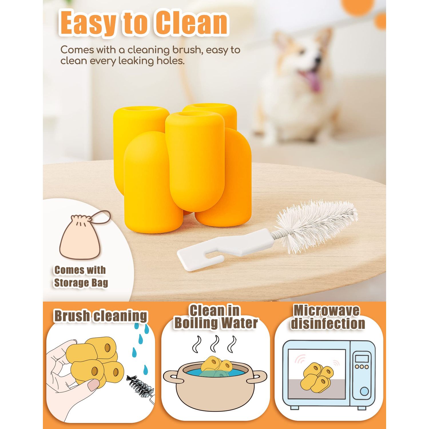 Moonorange Treat Dog Toy, Dog Chew Toys for Aggressive Chewers, Interactive Slow Feeder Dog Toys, Durable Fillable Toy Collection, Frozen Feeding Dog Toy for All Breed Sizes (Yellow)