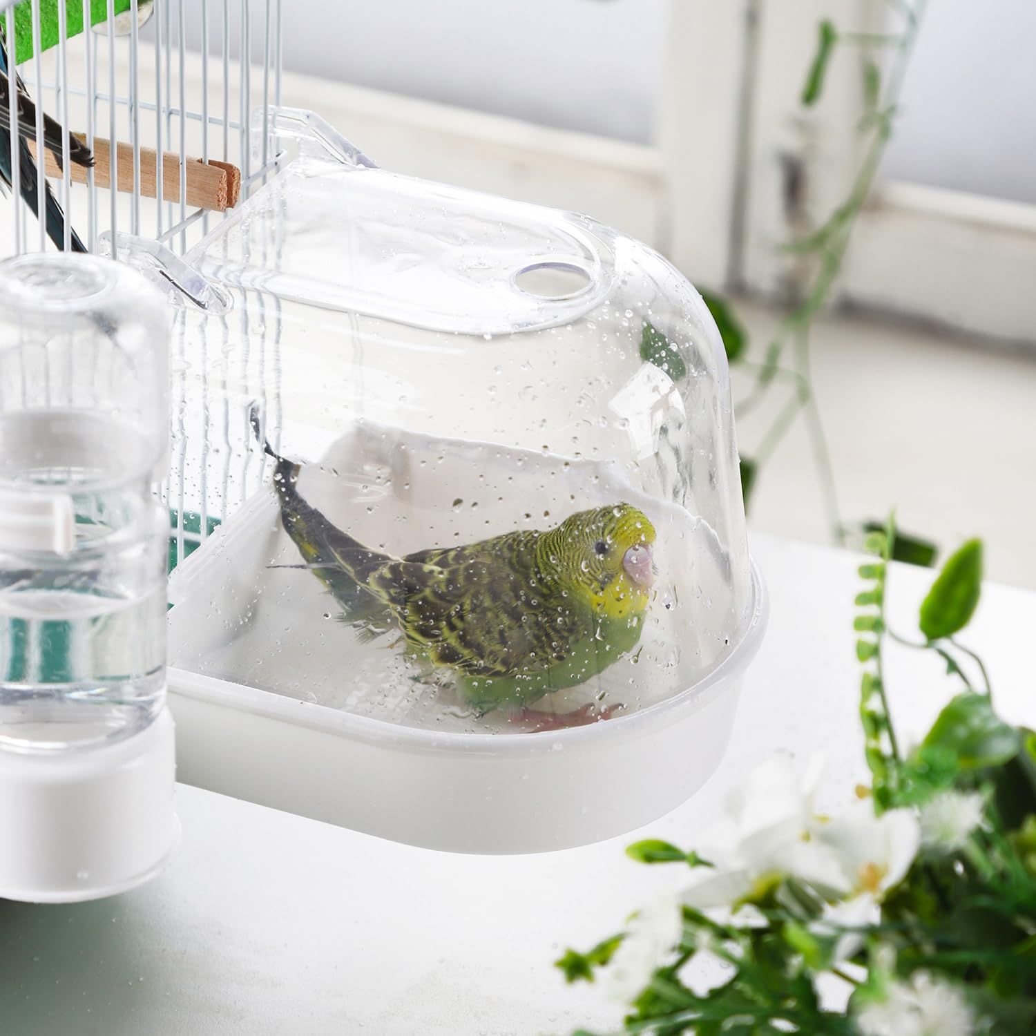 IBWell Clear Bird Bath for Cage for Small Birds Parakeet Bird Bath for Cage for Cockatiels Parakeet Cage Accessories