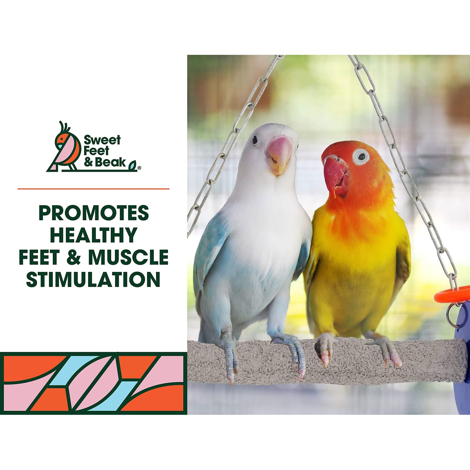 Sweet Feet and Beak Roll Bird Swing - Pumice Perch Bird Toys Trims Nails and Beaks, Safe and Non-Toxic Bird Cage Accessories for Small and Large Birds, Swinging Toys Birds Will Love, Large 10.5 Inches