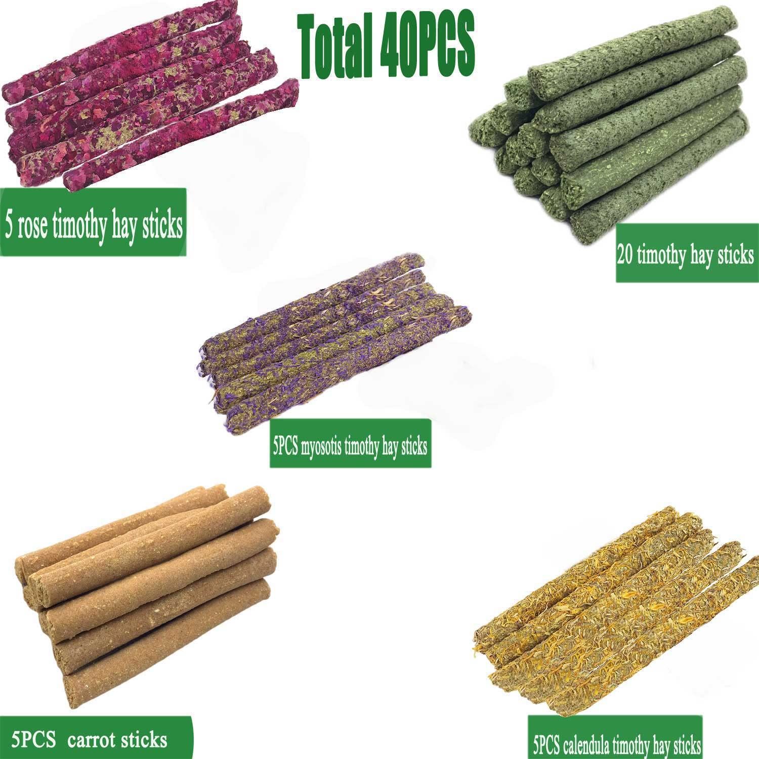 Rabbit Chew Toys 40pcs Timothy Hay Sticks About 14oz/400g Hamster Molar Snacks Handmade are Perfect Food Accessories for Bunny Guinea Pigs Rats Chinchillas Gerbils