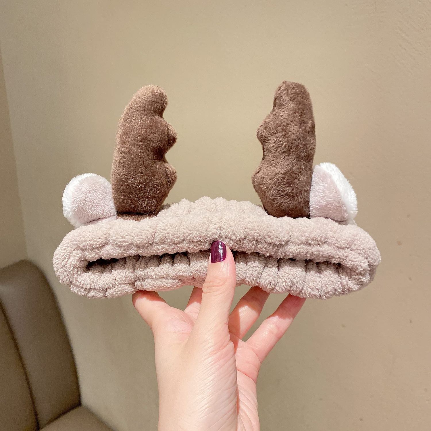 Deer Antler Spa Headband for Women Girls Washing Face Headbands Make Up Heads Bands for Women Soft Coral Fleece Stretchy Hair Bands for Skin Care Christmas Elk Headband Gift
