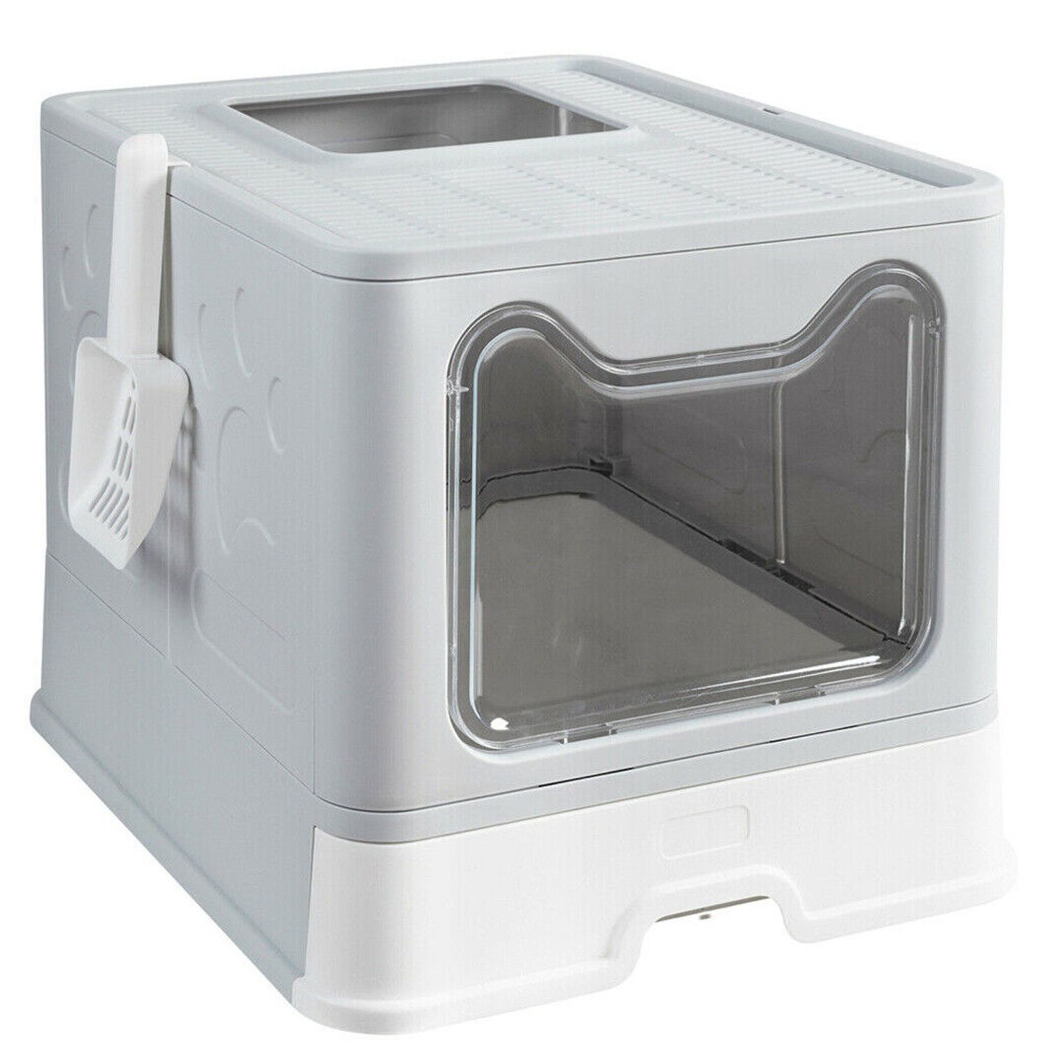 Foldable Cat Litter Box w/ Scoop & Drawer Tray Large Space Cat Litter Enclosure