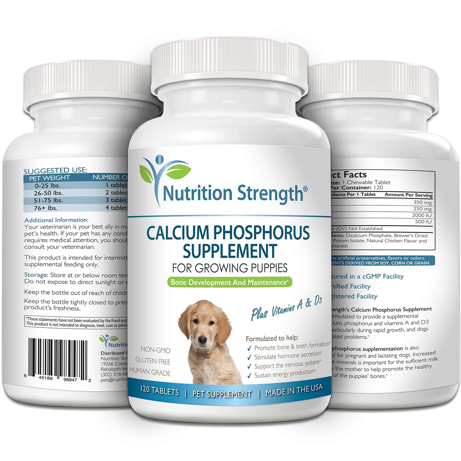 Nutrition Strength Calcium Phosphorus for Dogs Supplement, Provide Calcium for Puppies, Promote Healthy Dog Bones and Puppy Growth Rate, Dog Bone Supplement, 120 Chewable Tablets