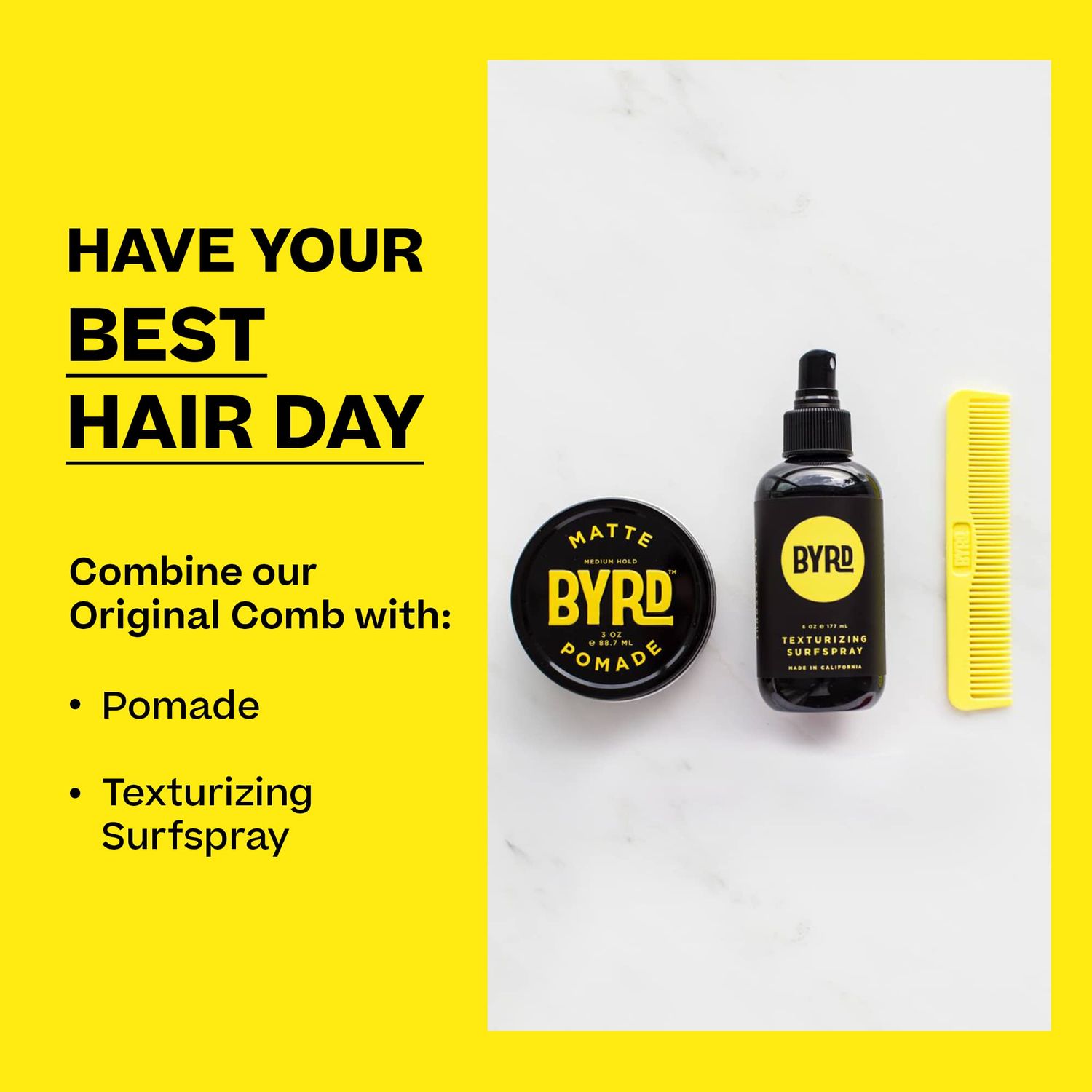 BYRD Pocket Comb – Durable and Flexible Hair Comb for Hair Styling, Made from Surf Fins