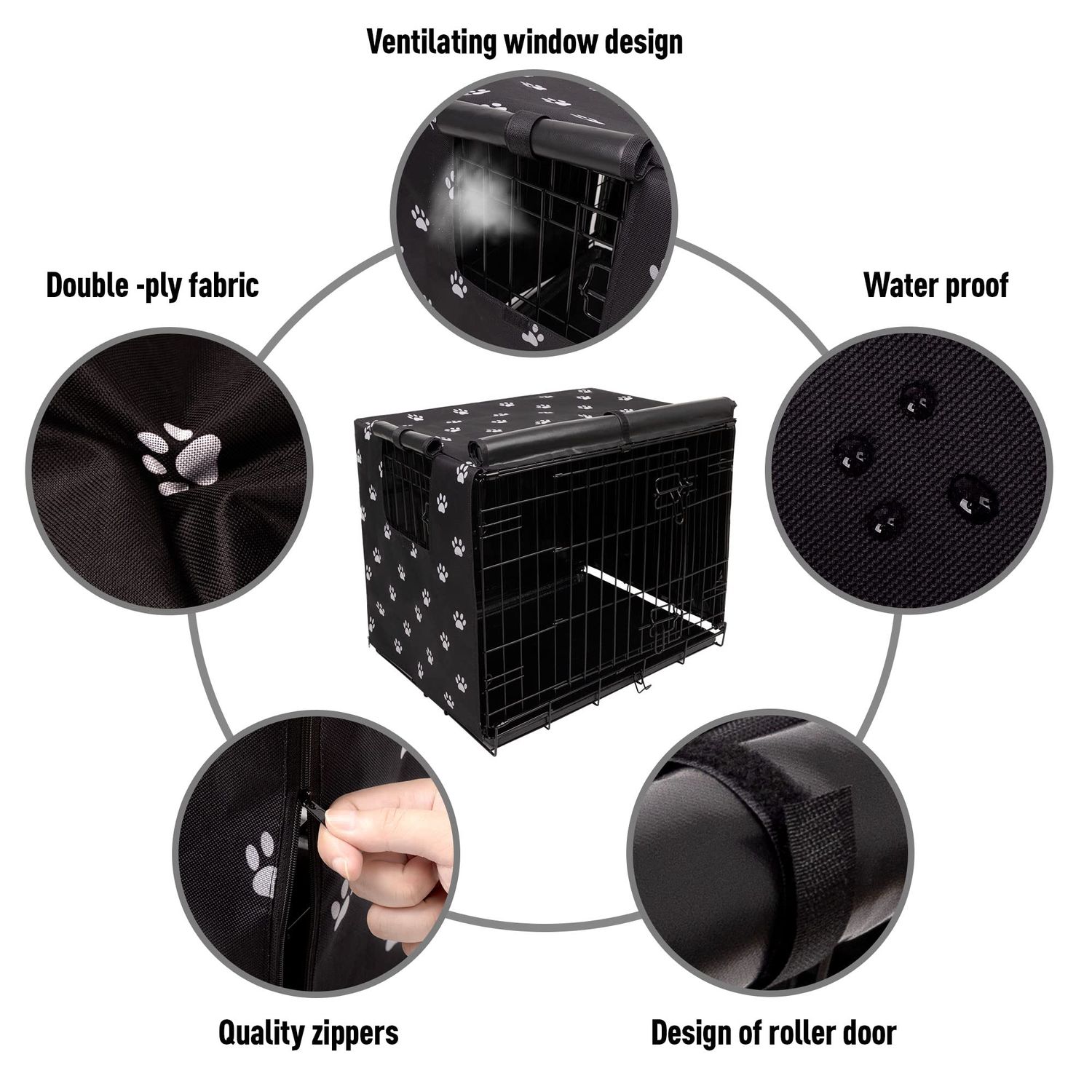 PetPrime Dog Crate Cover for Wire Cages 24 30 36 42 48 Inch Outdoor Pet Kennel Cover Machine Wash & Dry (Cover Only) (36 Inch Crate Cover (36"x23"x25"))