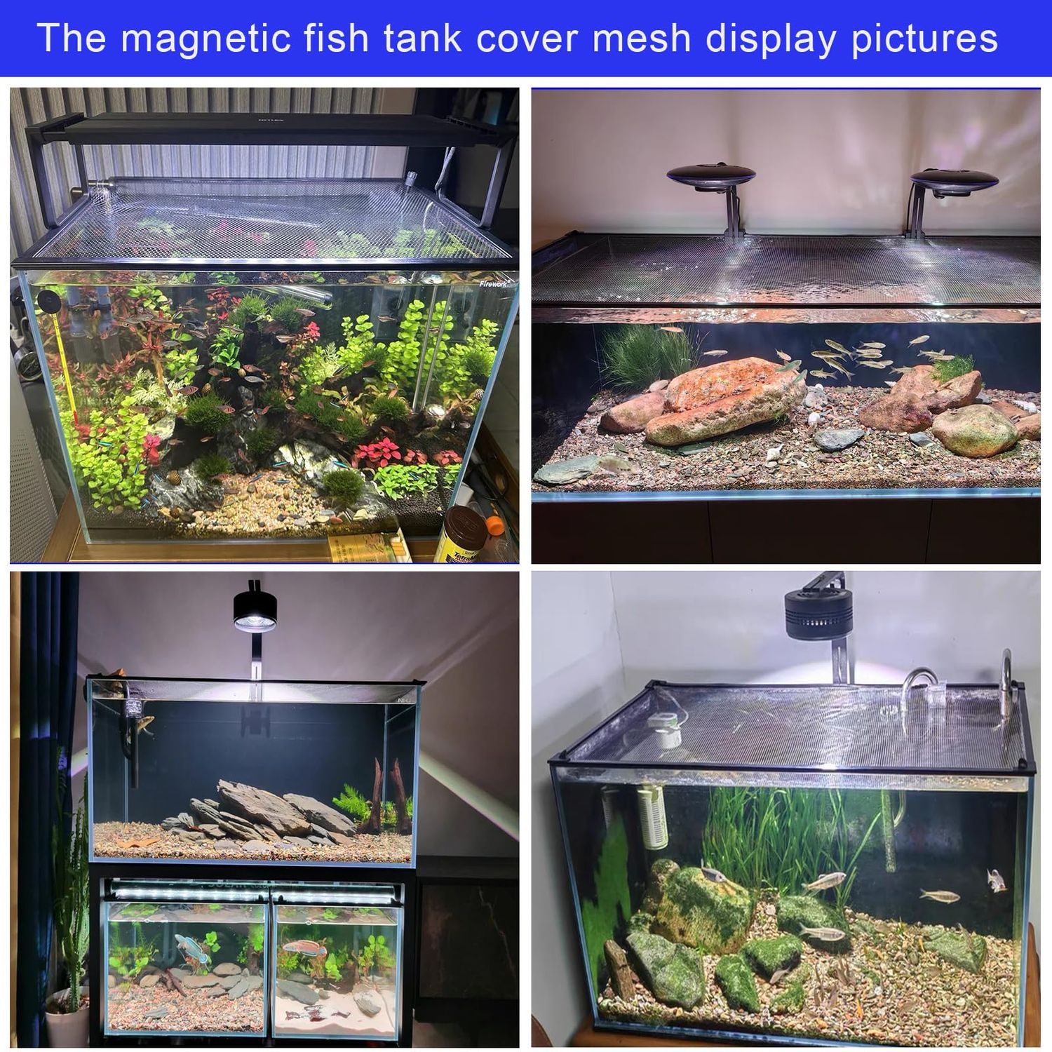Magnetic Aquarium Cover lid Fish Tank lid Anti-Jumping net Cover mesh Terrarium lid Aquarium Hood (Small Size DIY Cover lid)