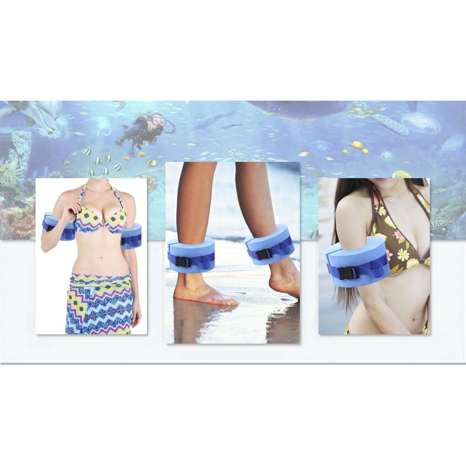 Foam Swim Aquatic Cuffs, Water Aerobics Float Ring Fitness Exercise Set, Ankles Arms Belts with Quick Release Buckle for Swim Fitness Training Set, Set of 2, Blue