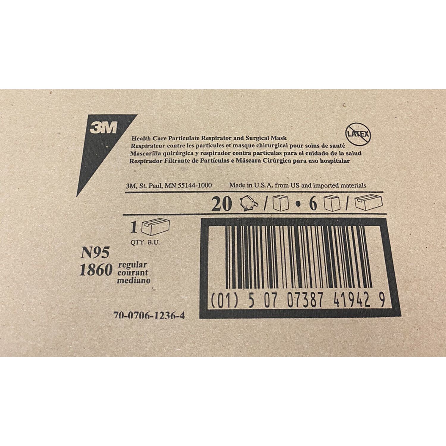 3M Health Care Particulate Respirator and Surgical Mask 1860, N95 120 EA/Case