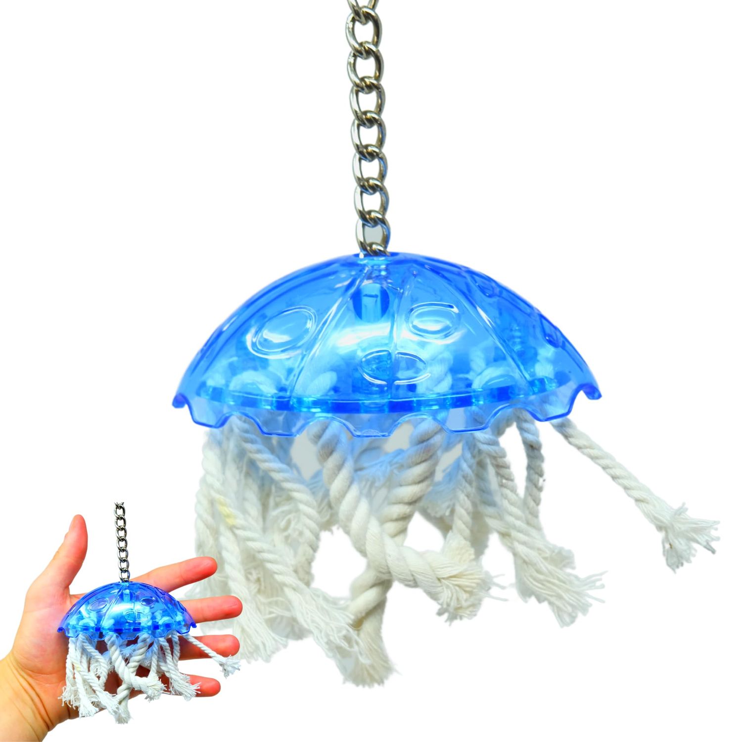 Bonka Bird Toys 0042 Small Jellyfish, Bulletproof Pull Tug Cage Toy, (10" x4") Conure, Pionus, Quaker, and Similar Sized Birds