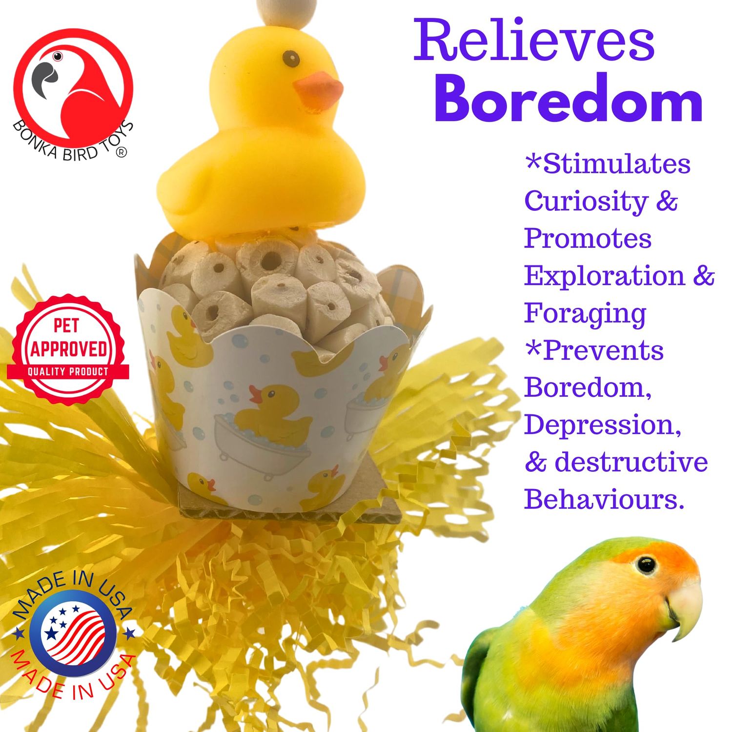 Bonka Bird Toys 2703 Ducky Bath Sola Atta Chew Small Parrot Cage Toy, Cockatiel, Parakeet, Lorie, and Similar Breed Sizes