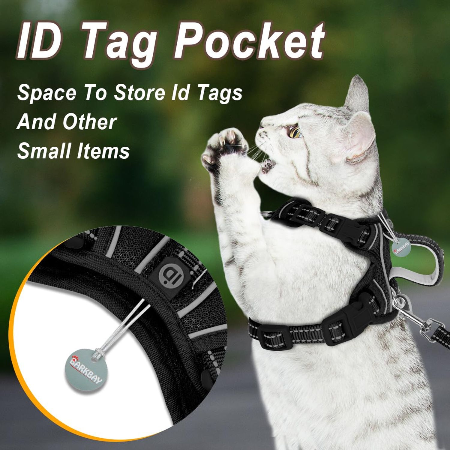 Cat Harness and Leash Set for Walking Escape Proof for Small Large cat Kitten Harness with ID tag Pocket (Black,XS)