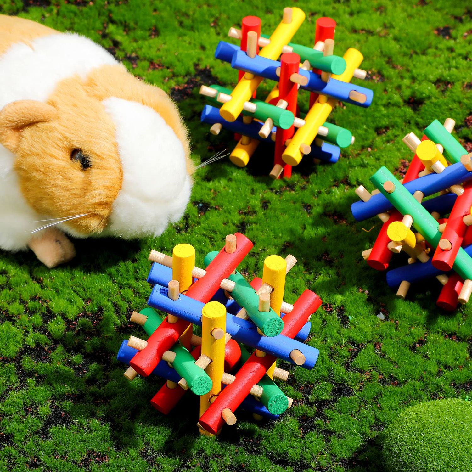 Jutom 3 Pieces Rabbit Chew Toy Bunny Toys Chinchilla Toys Wood for Guinea Pigs Pet Rabbits Hamster Hedgehog Small Animals Wooden Teeth Grinding Gnawing Biting Accessories