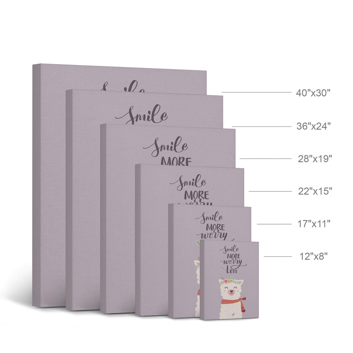 Smile Art Design Smile More Worry Less Cute Alpaca Purple Background Canvas Print Kids Room Decor Wall Art Baby Room Decor Kids Room Decor Nursery Decor Ready to Hang Made in The USA 36x24