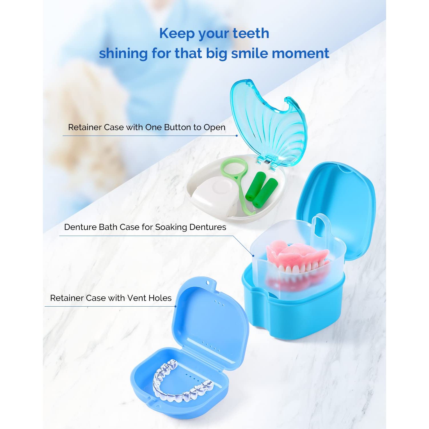 JMU Retainer Case with Vent Holes, 4 Pack, Mouth Guard Case with Tight Snap Closure, Orthodontic Denture Storage Container for Invisalign, Aligners, Night Guards, Retainer Box Dishwasher Safe