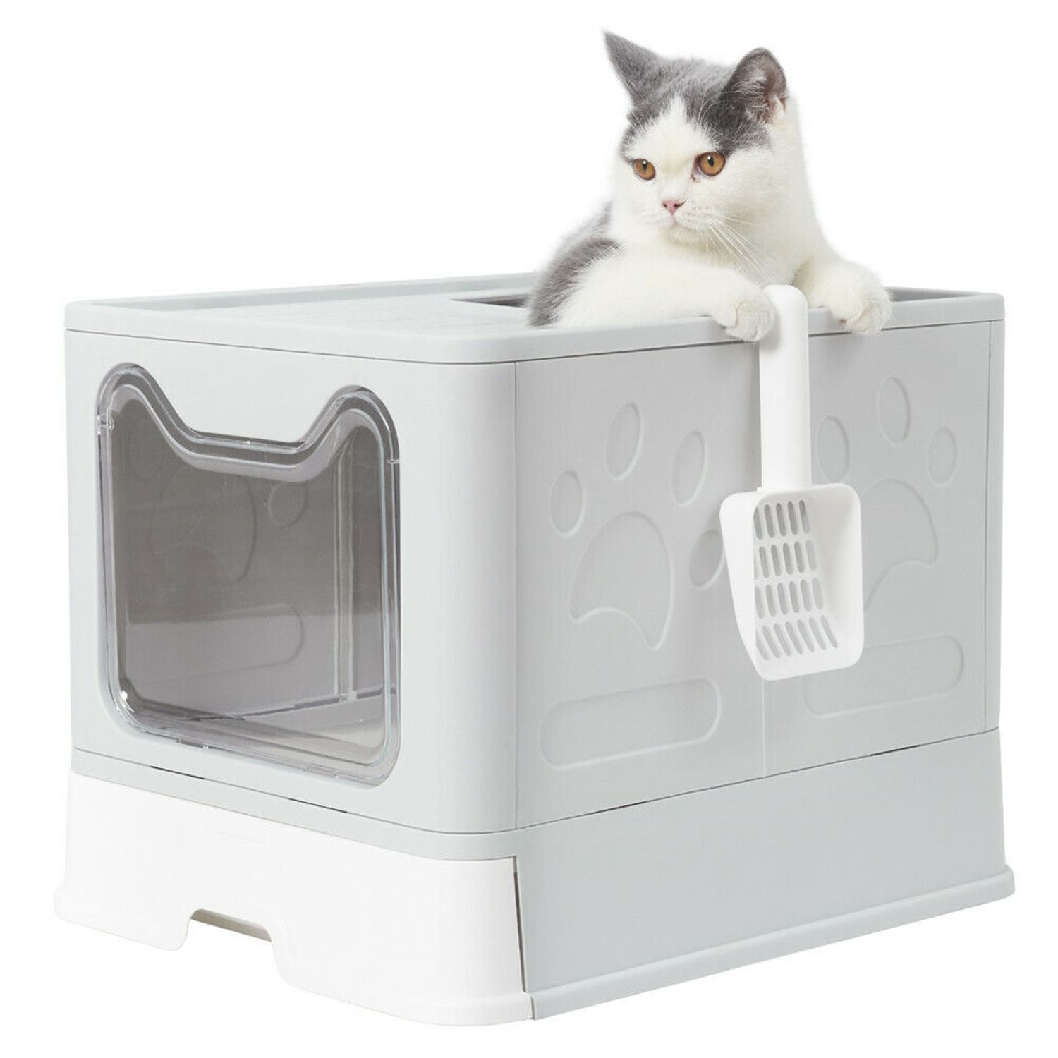 Large Cat Litter Box Top &Front Entry Automatic Pet Toilet House Kitty Scoop Pan