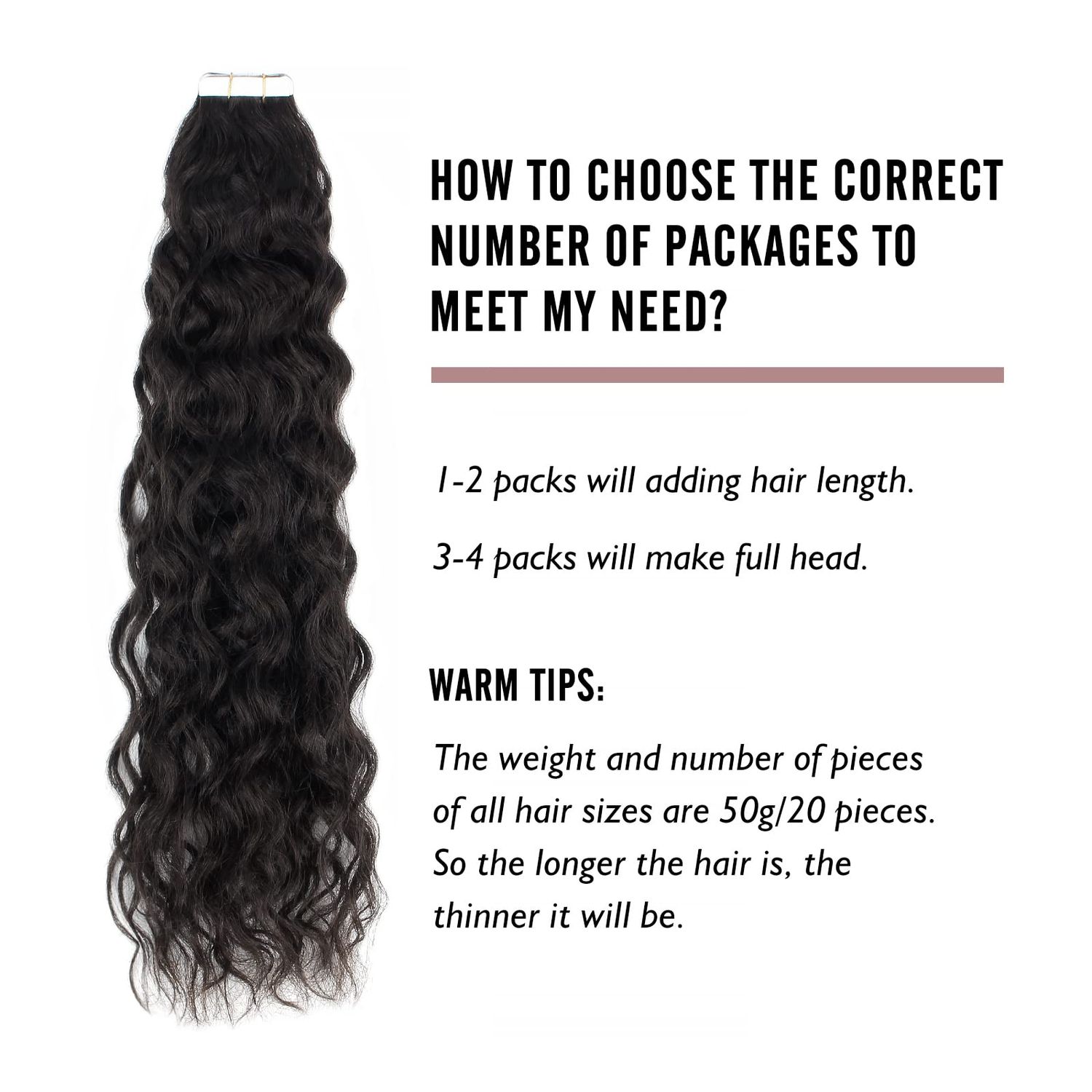 ABH AMAZINGBEAUTY HAIR Remi Seamless Curly Tape in Hair Extensions 4b Semi-permanent Double Sided Tape on Extensions Jet Black 18 Inch 50 Gram 20pcs