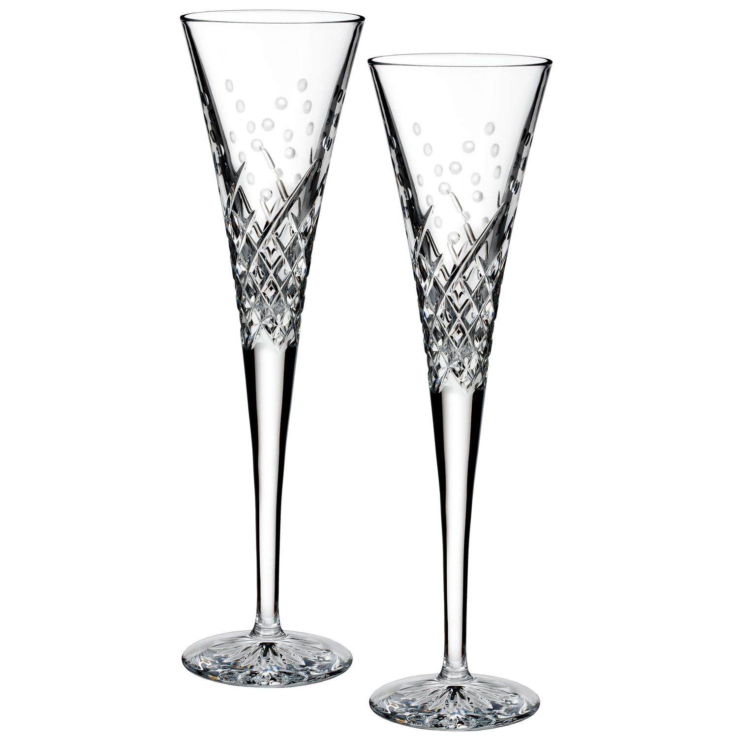 Waterford Wishes Happy Celebrations Toasting Flute Pair, 2 Count (Pack of 1), Clear