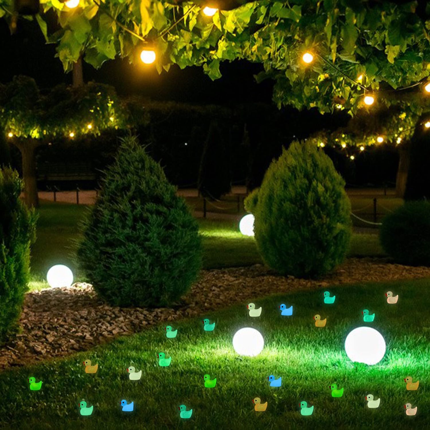 120 PCS Luminous Mini Resin Ducks Tiny Ducks Miniature Slime Charms Duck Figures Ornament Decorations for Fairy Garden Landscape Dollhouse Aquarium Home