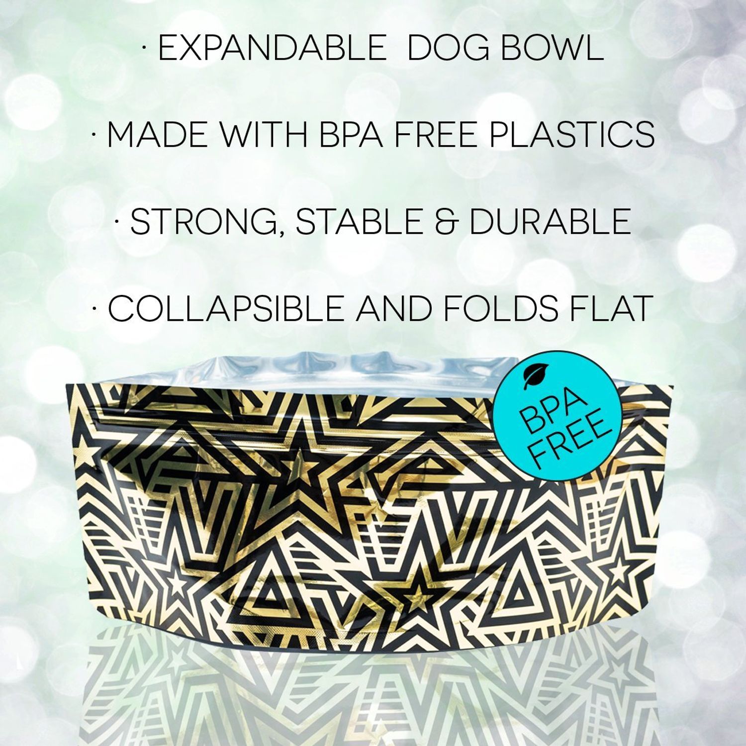 MODGY Collapsible Dog Food Bowl Dish, Reusable, Plastic Travel Size, Portable Container, Camping, Hiking, Car, Road Trip Essential, Cute Pattern, Dogstar, Pack of 2
