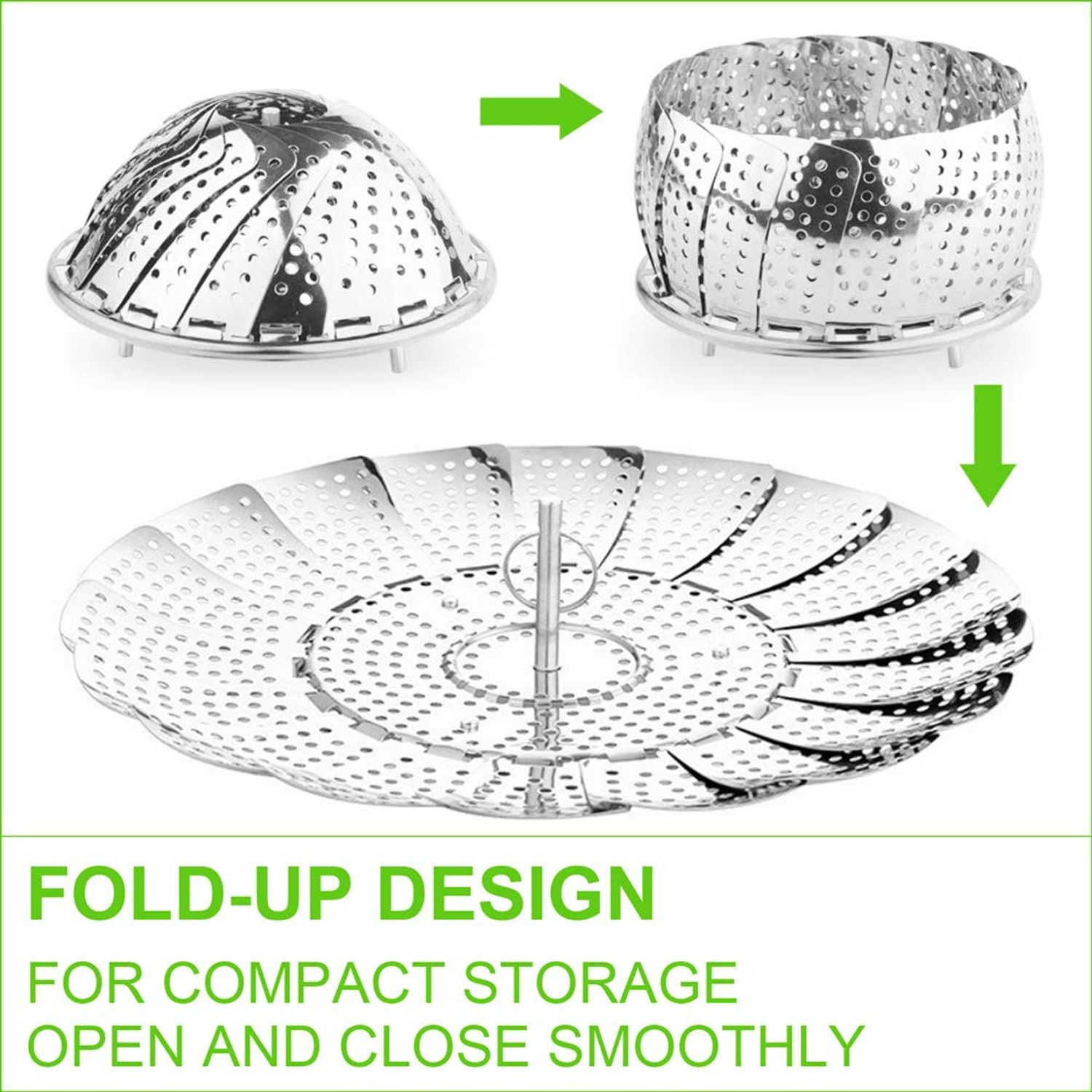 FOFAYU Vegetable Steamer Basket for Cooking, Stainless Steel Veggie Fish Food Steamer Basket, Folding Expandable Steamers to Fit Various Size Pot