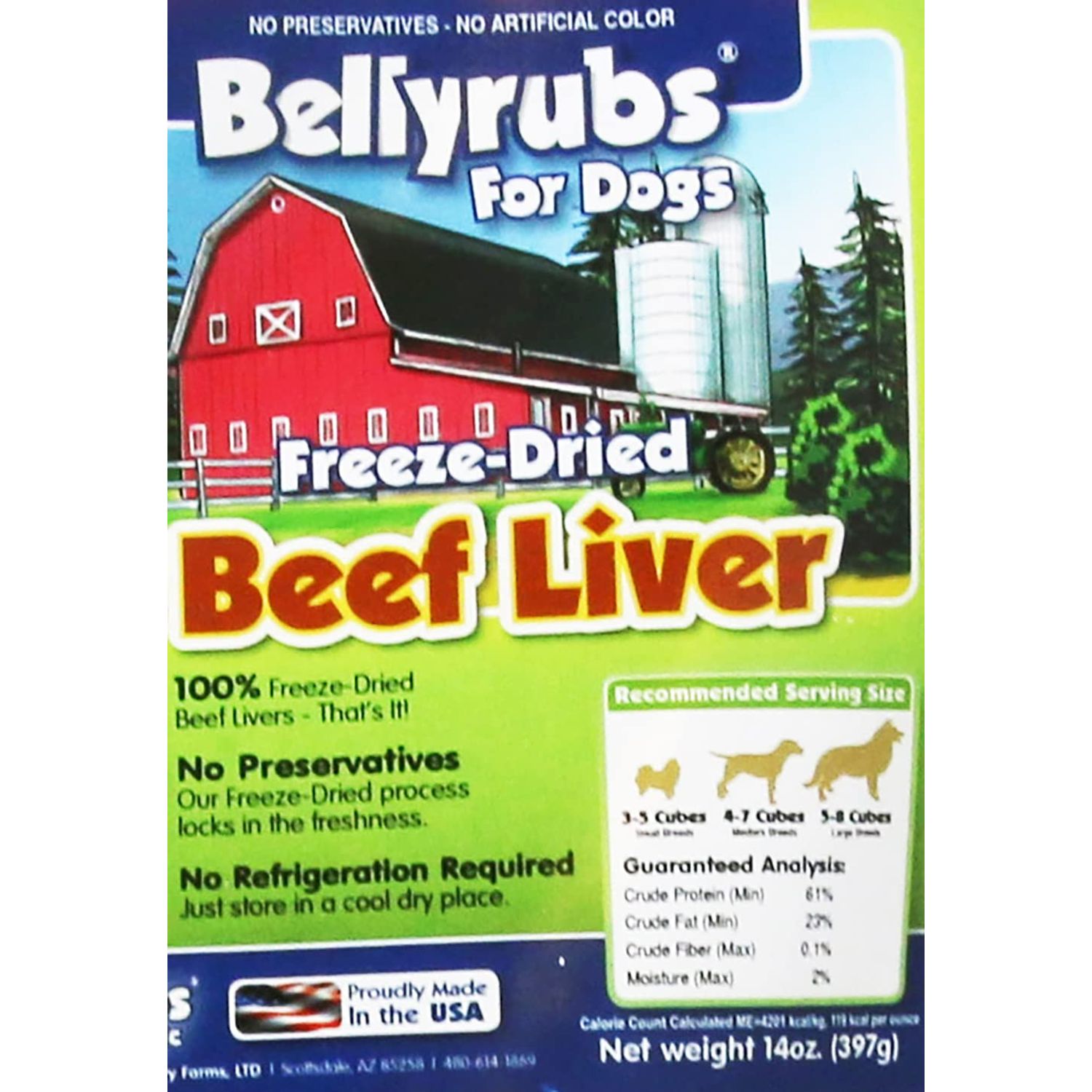 Bellyrubs Freeze-Dried Beef Liver Treats for Small to Large Dogs 14oz | 100% Real Beef Liver Chews | All-Natural Gluten & Grain Free | High Protein Premium Dog Training Treat | Made in USA