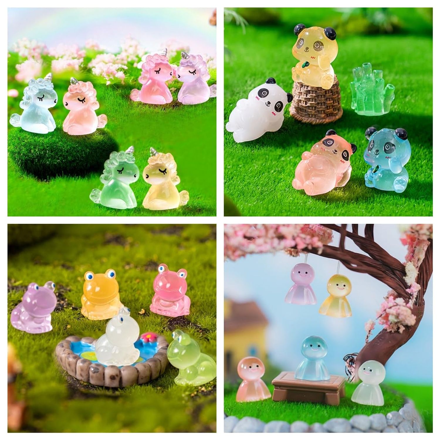 ElpizoFos 130pcs Various Luminous Mini Resin Animal Figurines Glow in The Dark Miniature Figures Ornament Fairy Garden Accessories Aquarium Landscape Bonsai Dollhouse Decor