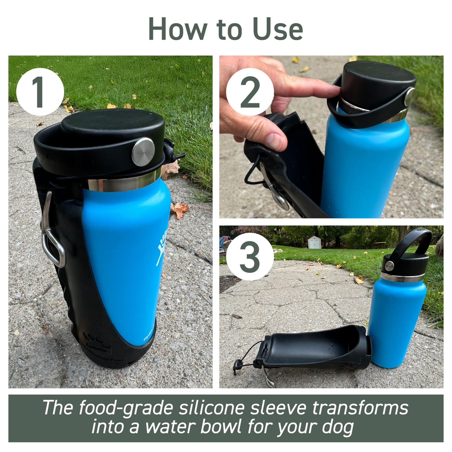 Green Mountain Pawz- Portable Dog Water Bottle Sling Transforms into Dog Travel Bowl, Compatible with 32 oz Wide Mouth Bottles from Hydroflask and Nalgene, Hiking Portable Dog Water Bottle