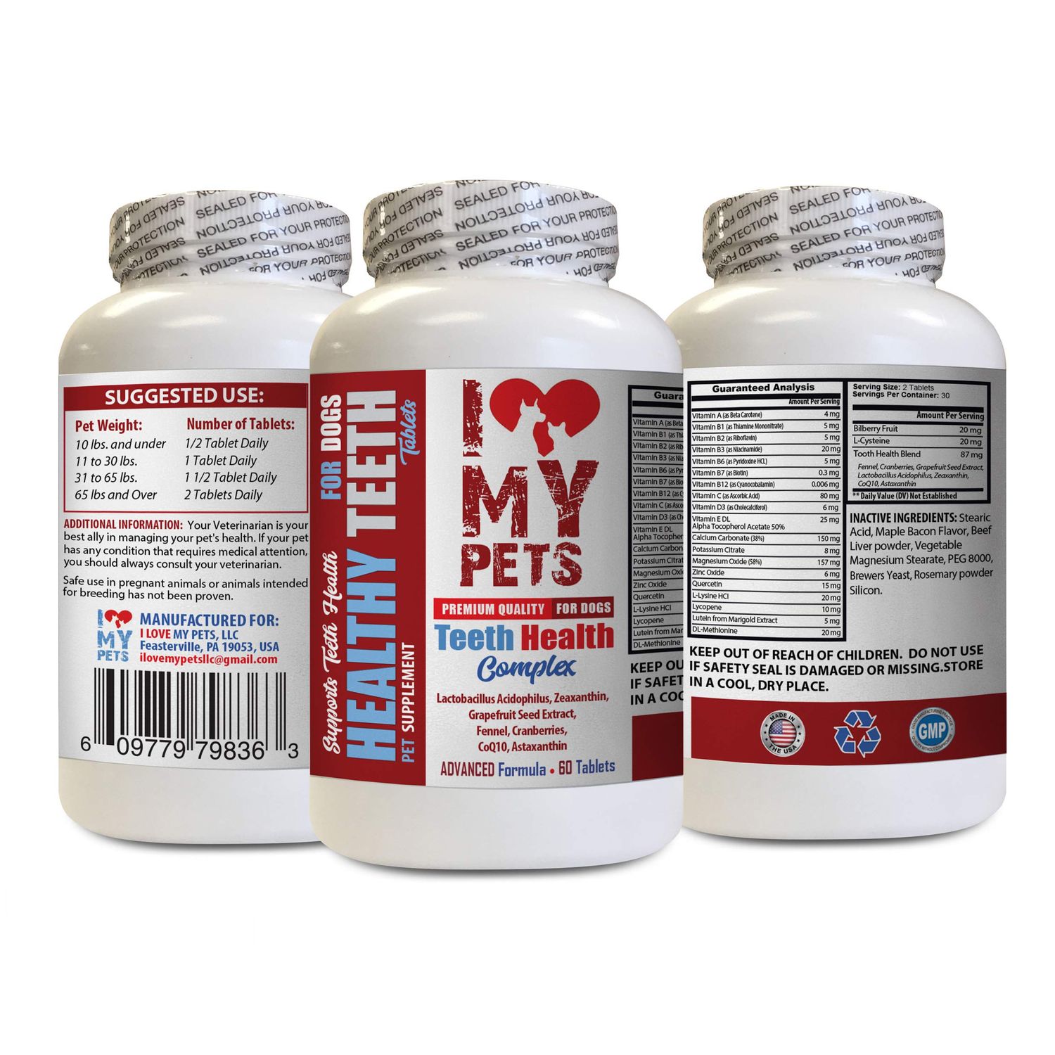 I LOVE MY PETS LLC Dog Teeth Cleaning Treats Small Dogs - Dog Teeth Health Complex - for Healthy Gums and Bad Breath - Dog Vitamin e - 60 Treats (1 Bottle)