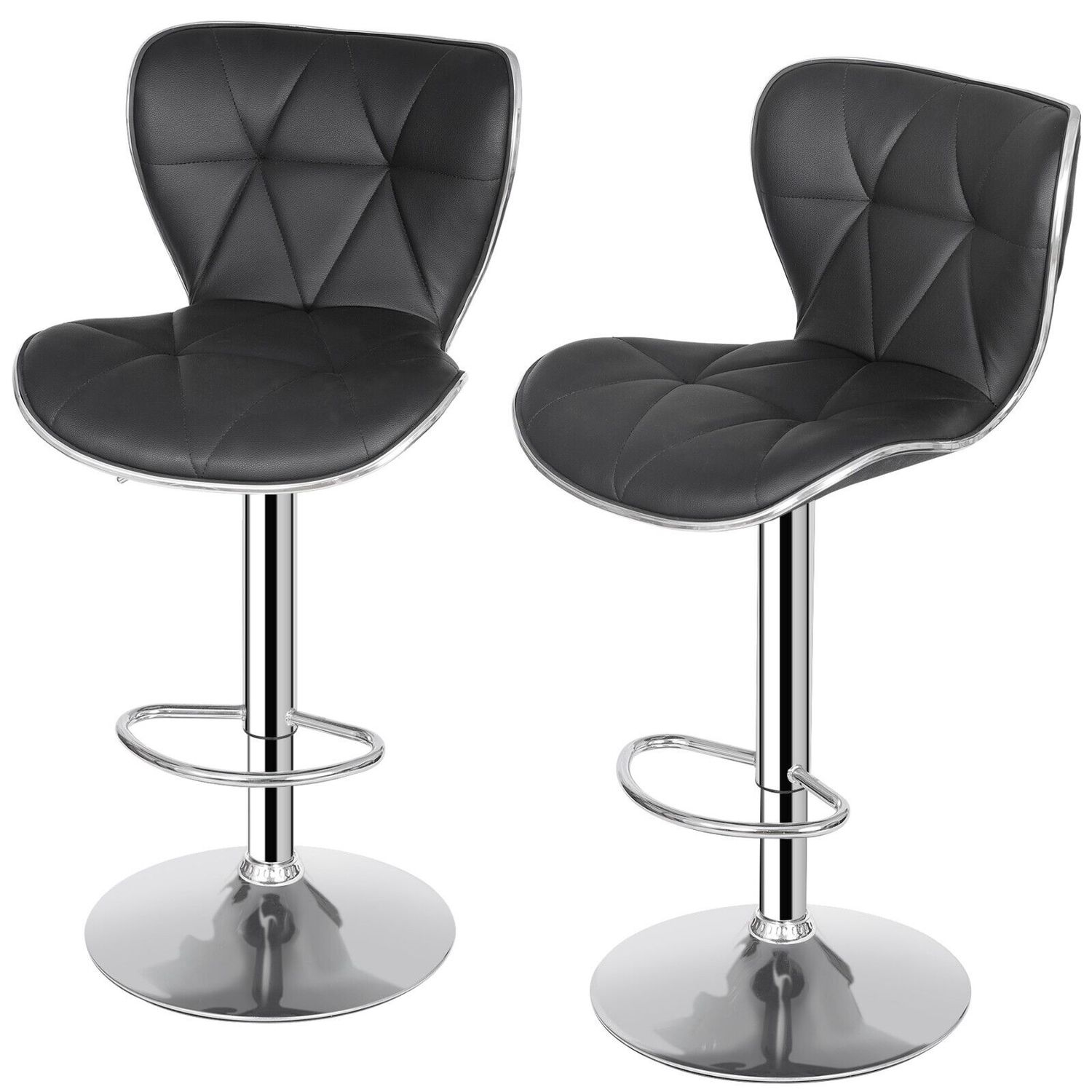 Set of 4 Black Bar Stools w/Shell Back PU Leather Back Adjustable Swivel Stools