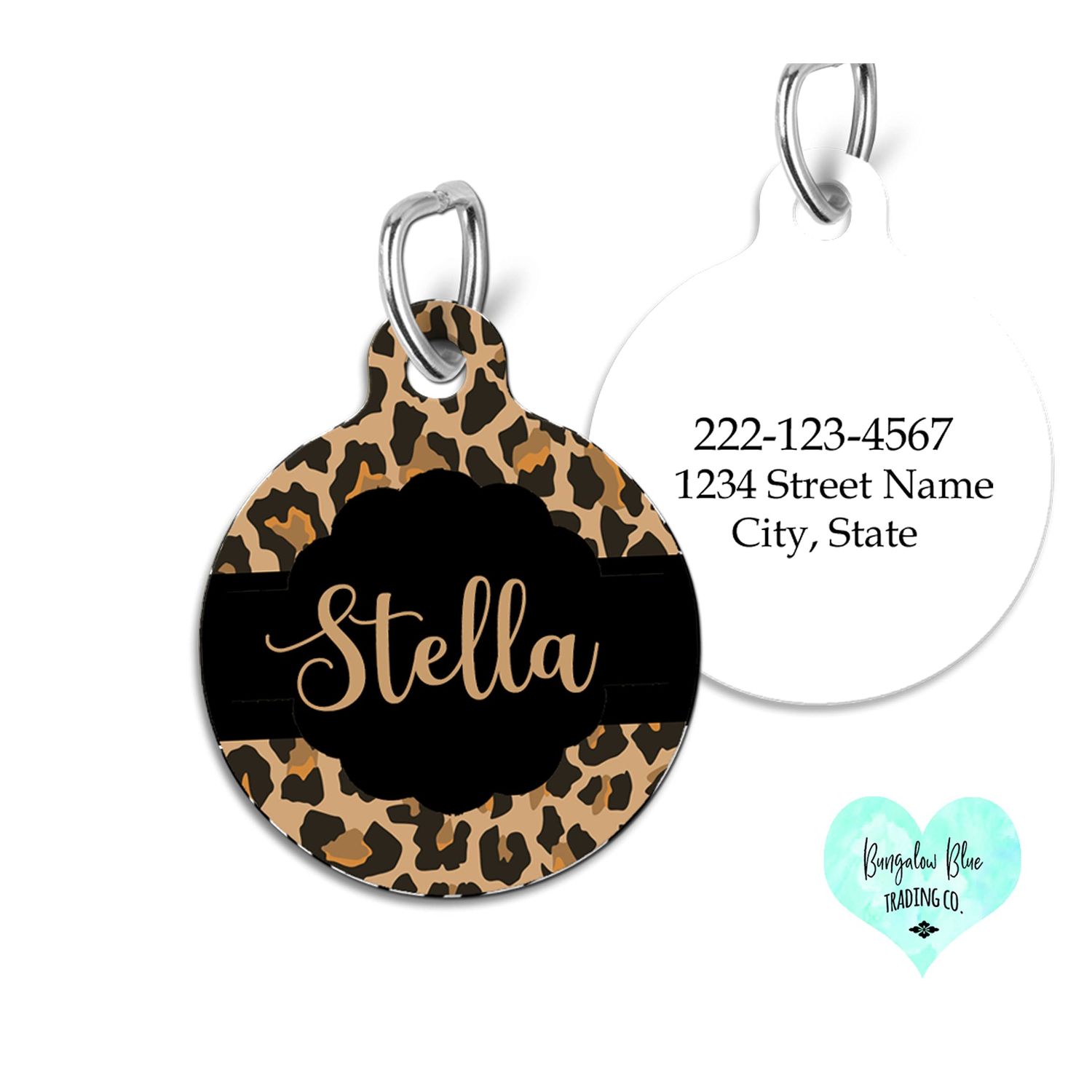 Cheetah Leopard Personalized Custom Pet ID Tag Animal Print Charm for Cats and Dogs