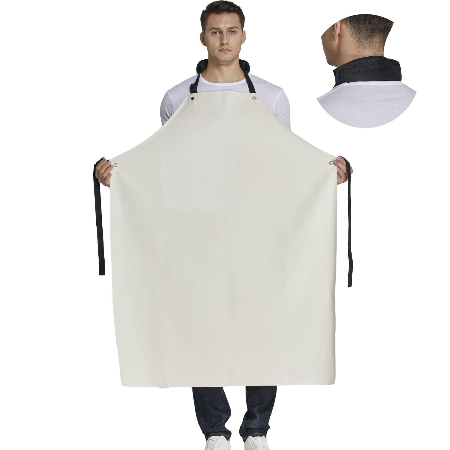 RECECASA Rubber Waterproof Apron Butcher Heavy Duty -Oil Chemical Resistant Thick Work Safety Gardening Aprons - Best for Cleaning Fish, Dog Grooming, Lab Work, DishWashing (White, XL)