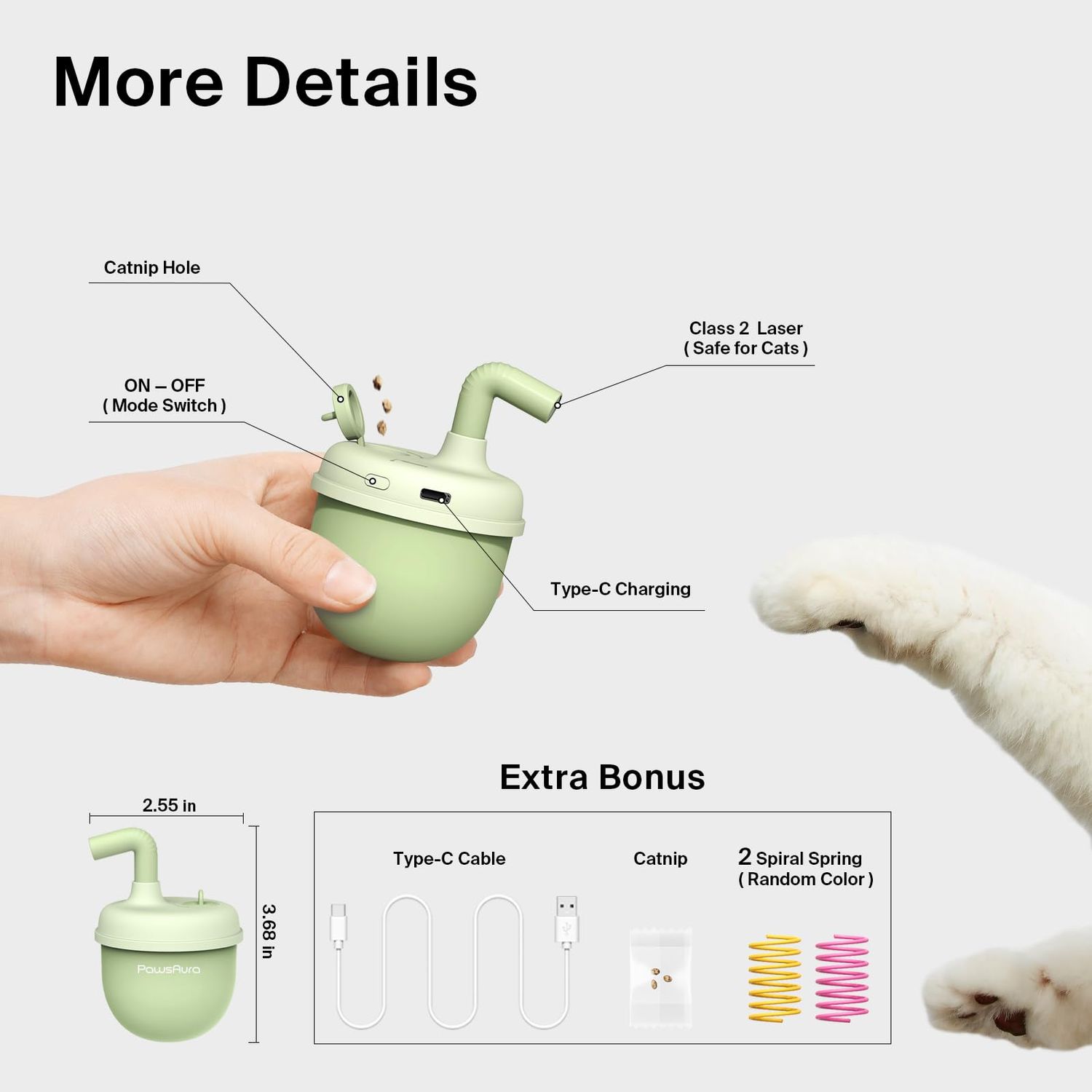 OFFBEATISM Cat Laser Toys, Automatic Cat Laser Toy Tumbler Design, Rechargeable Cat Laser Pointer 360°Irregular Rotation, 3 Modes Interactive Cat Toy for Indoor Cats of All Ages and Sizes (Green)