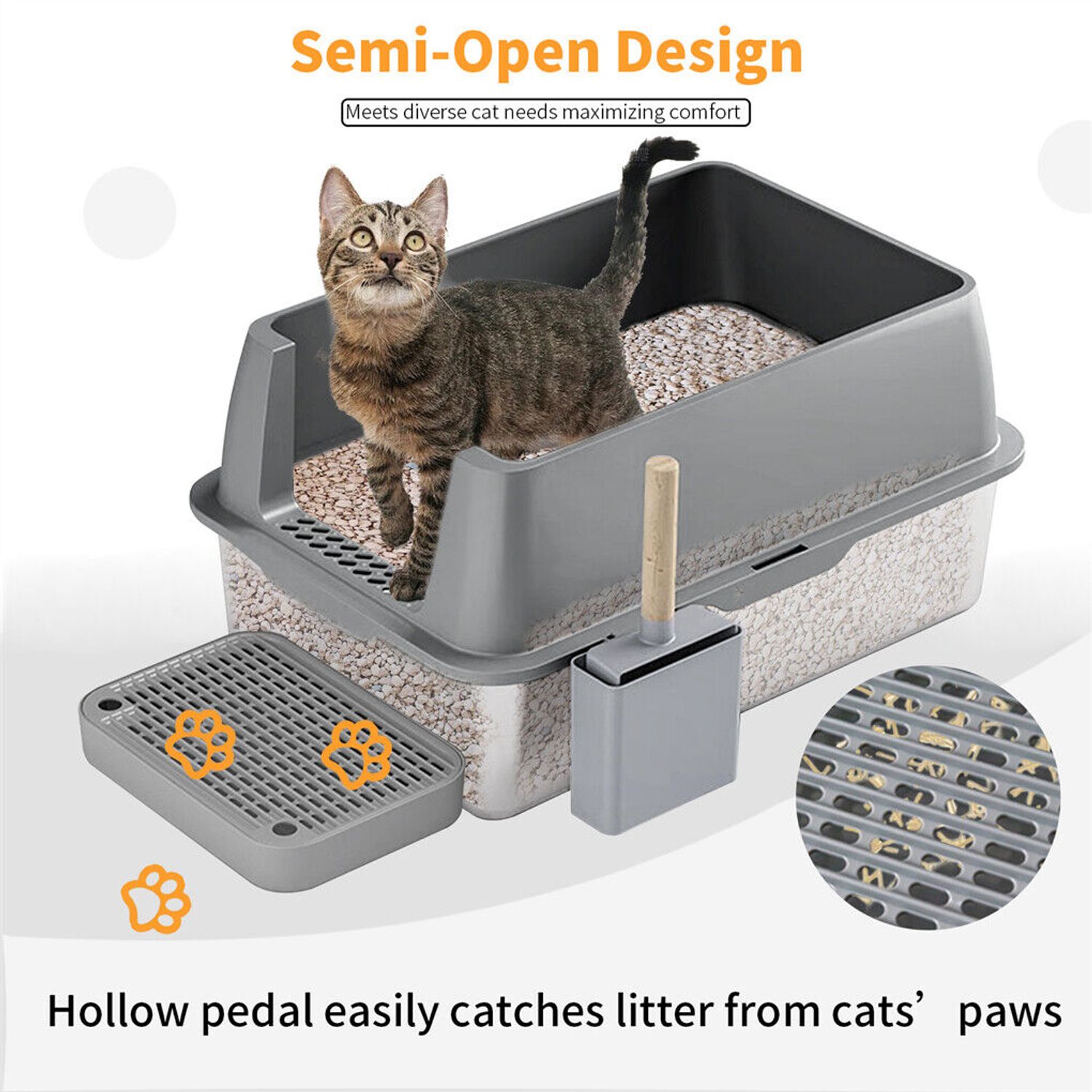 Large Enclosed Cat Litter Pan Easy Cleaning Stainless Steel Cat Toilet Box w Lid