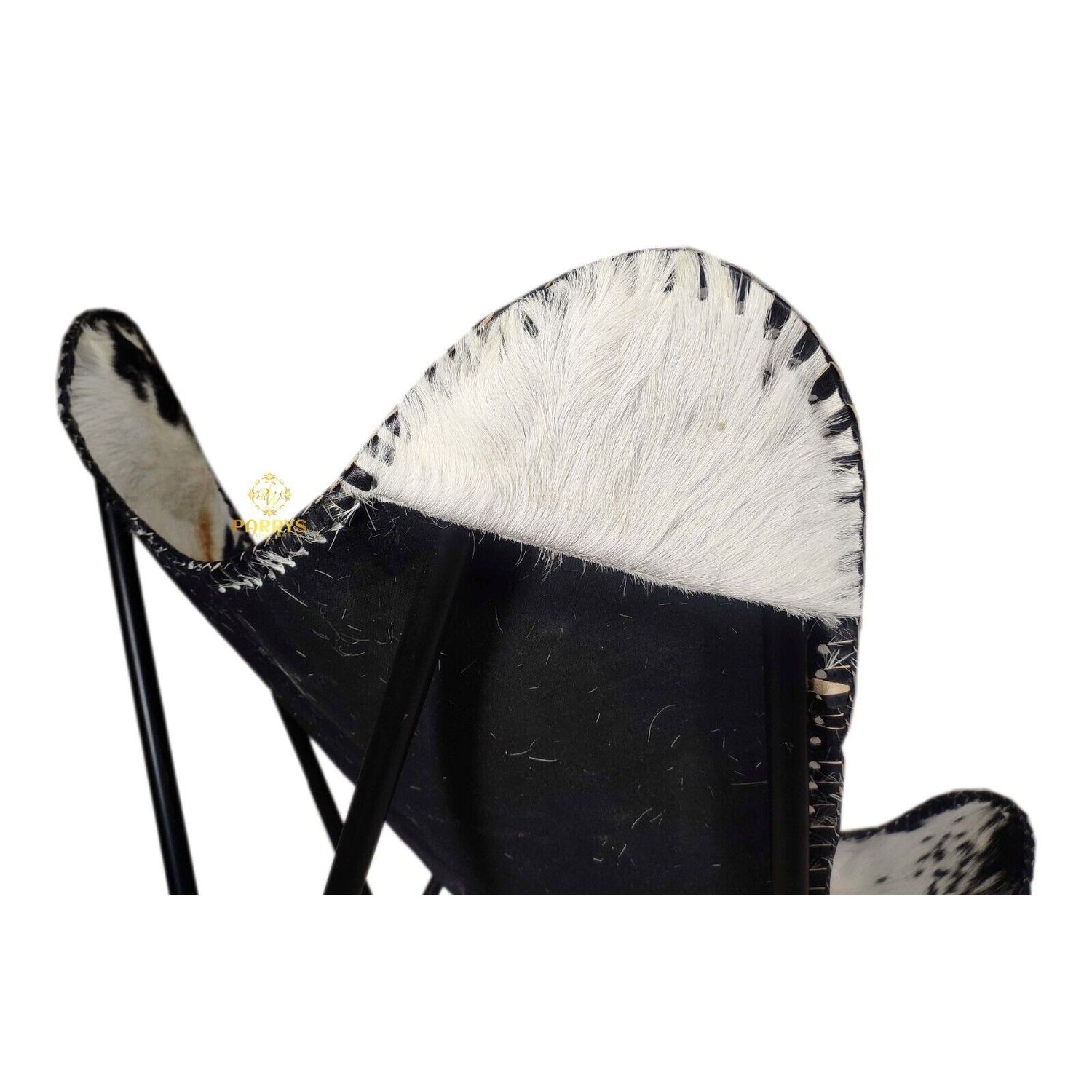 Black & White Cowhide Hair Leather Butterfly Chair Lounge Accent Relax Arm Chair