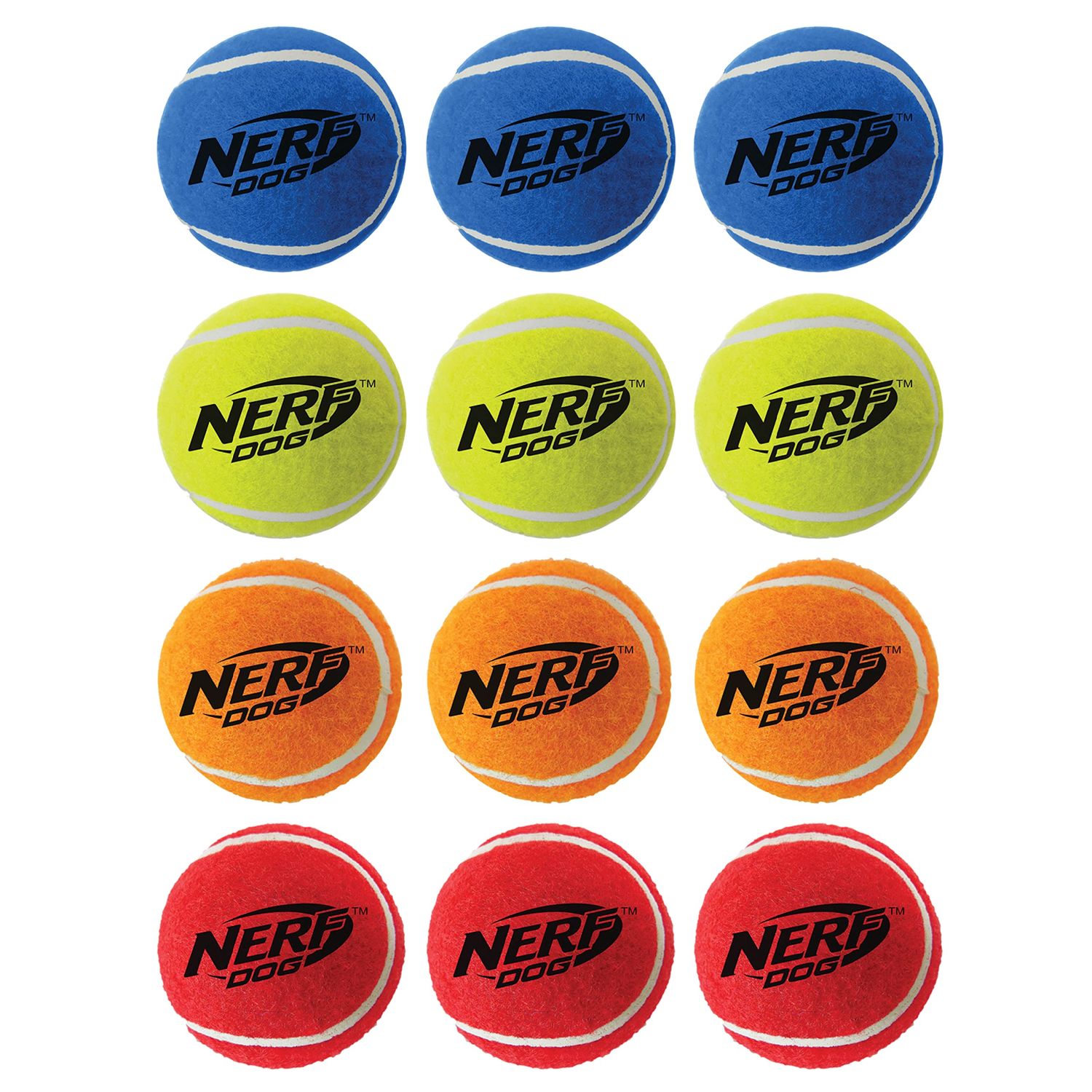 Nerf Dog 12-Piece Dog Toy Gift Set, Includes 2.5in Squeak Tennis Ball 12-Pack, Nerf Tough Material, Multicolored