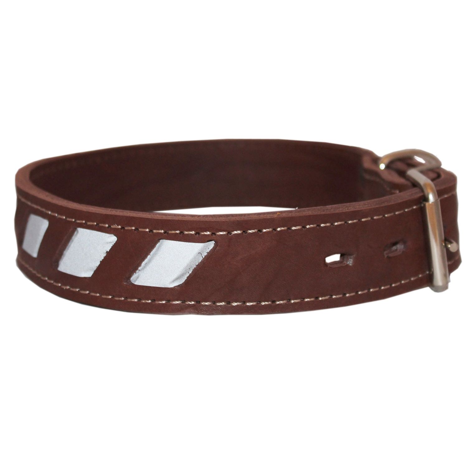 Dogs My Love Genuine Leather Reflective Dog Collar 26"x1.5" Brown Fits 18"-23" Neck