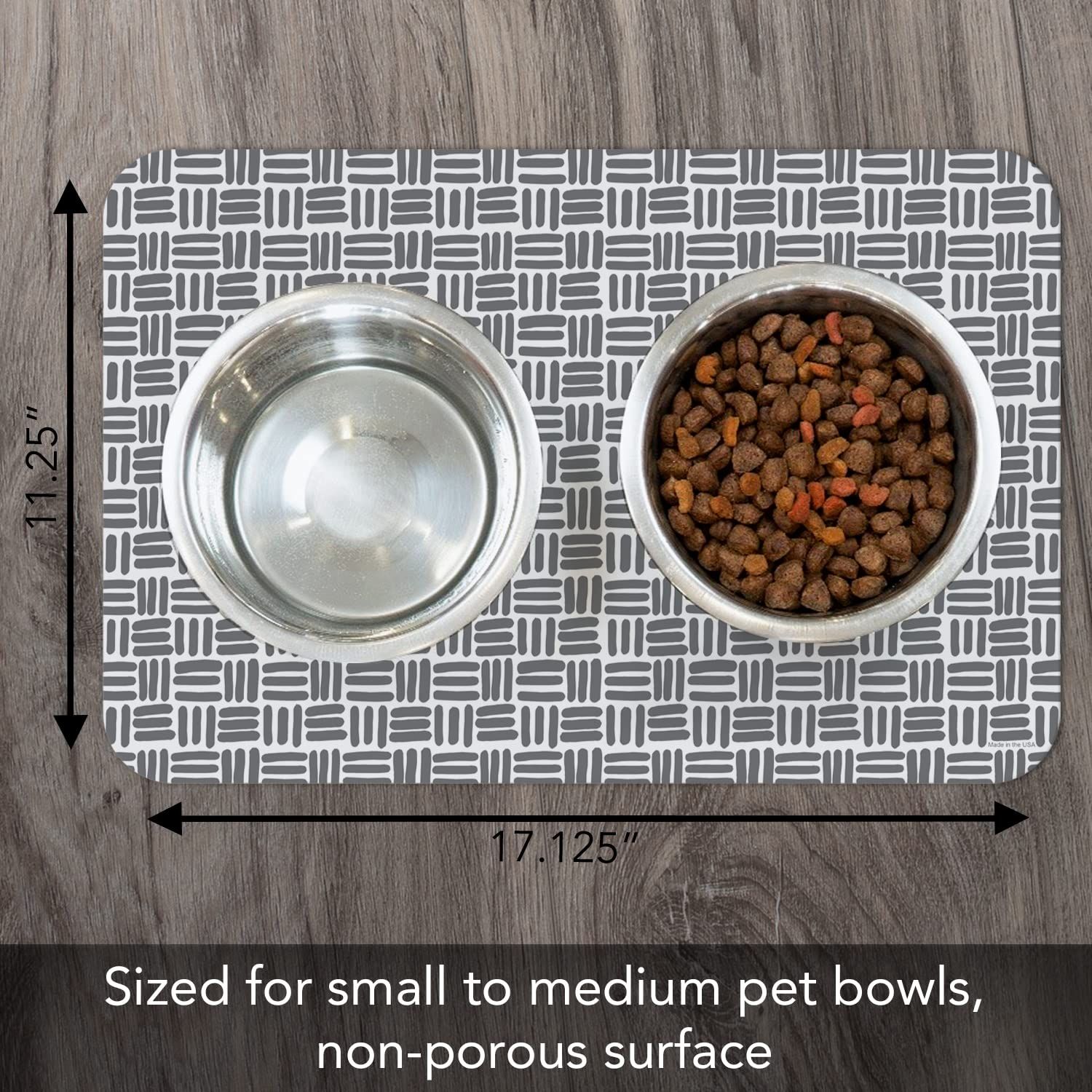 CounterArt Faux Basket Weave Design Easy Care Waterproof Pet Placemat 17.13” x 11.25” Made in The USA of BPA Free Plastic, Safe for Pets, Protects Floors from Cat & Dog Bowls