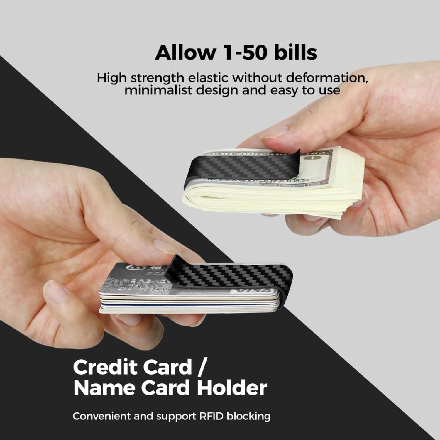 MONOCARBON Carbon-Fiber-Money-Clip-for-Men, Minimalist-Money-Holder for Cash, High Elastic Carbon-Fiber-Wallet, Slim and Durable (Twill Matte Black)