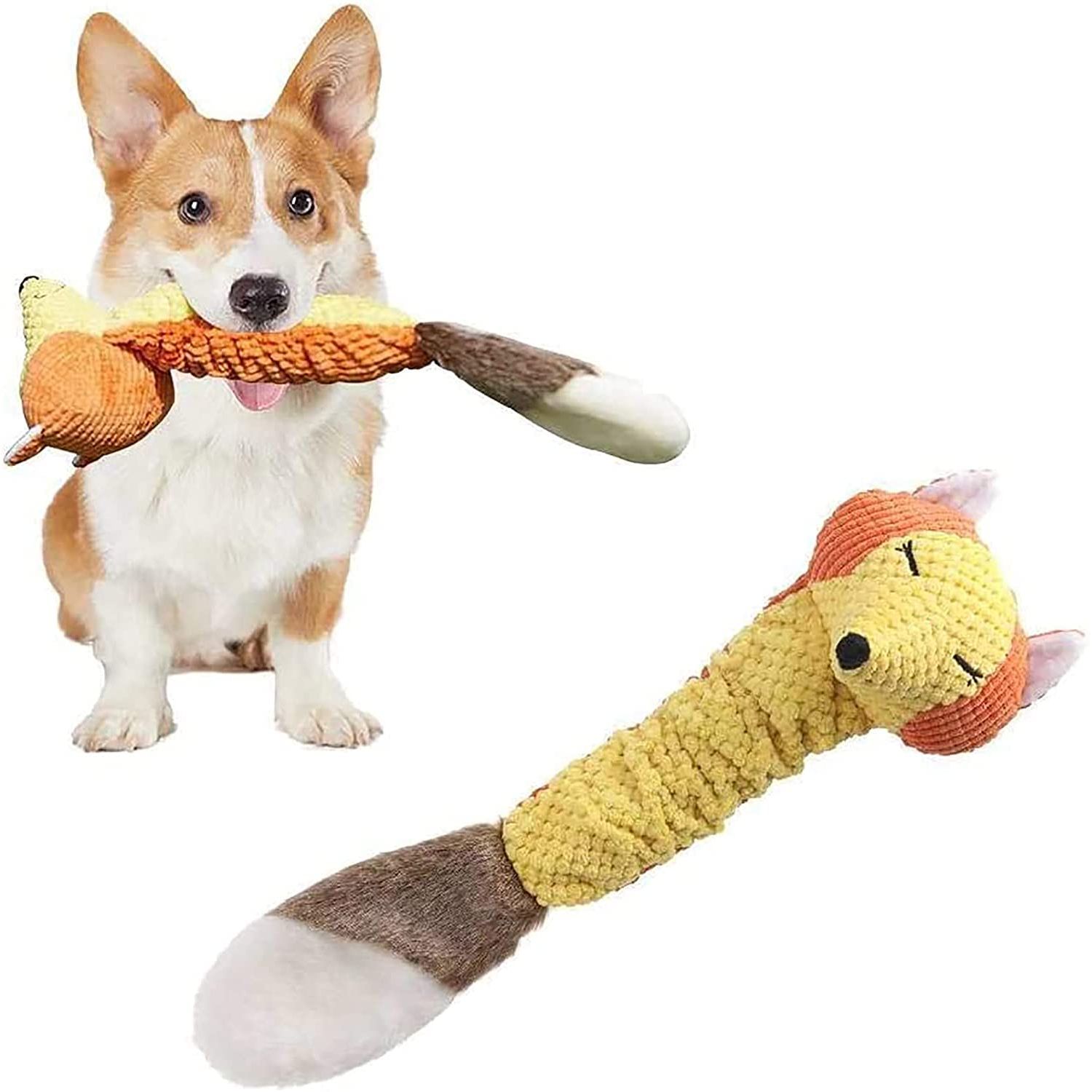 ONTWOPETS Dog Toy Plush Durable Small Dog Toys Low Stuffing Interactive Dog Plush Toys W/Squeaker Puppy Chew Toys Reduces Boredom (Medium, Fox)