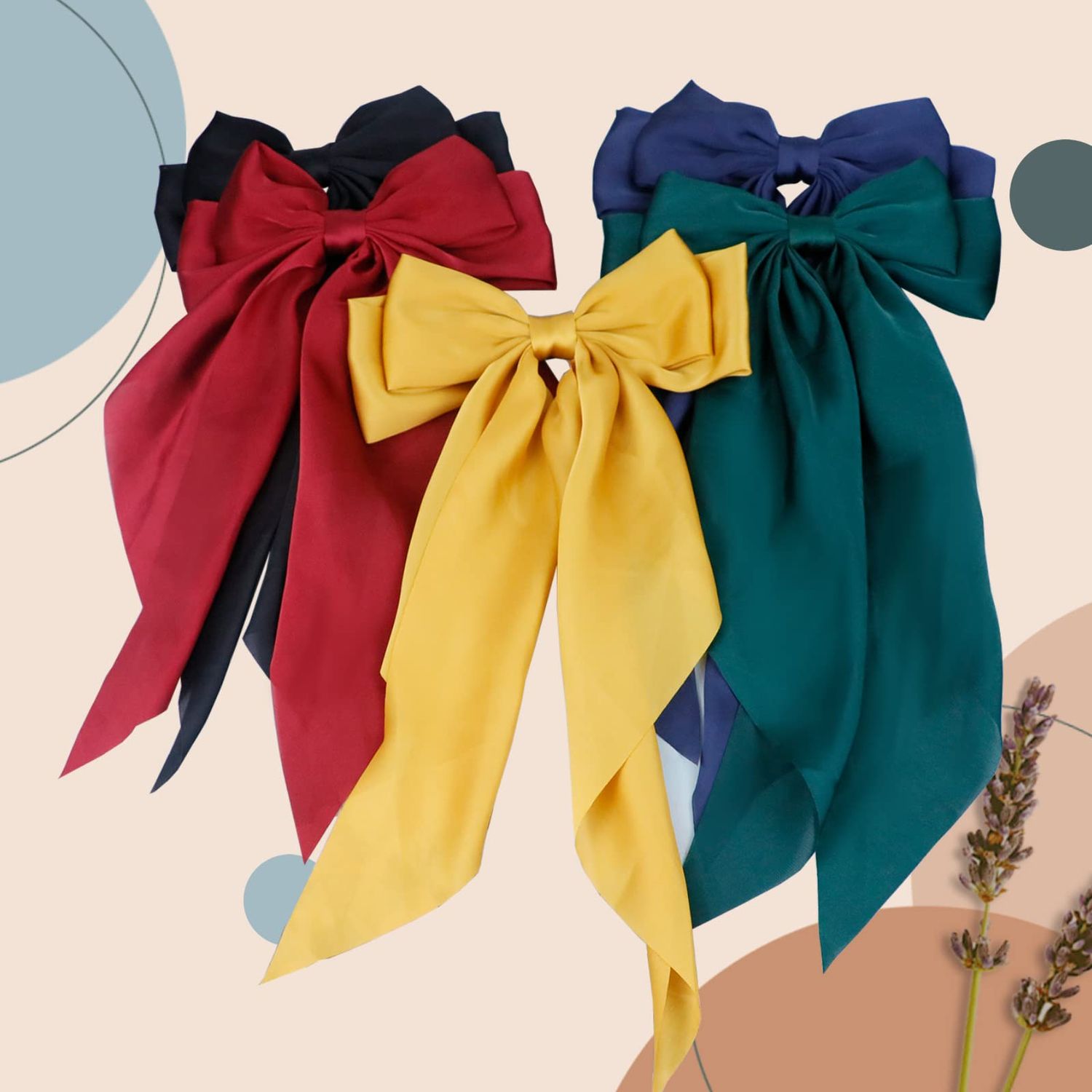 Large Satin Layered Hair Bows Hair Barrettes Clip Long Ribbon Bows Silky Bowknot with long Tail French Style Hair Accessories for Women Girls, 5 Colors