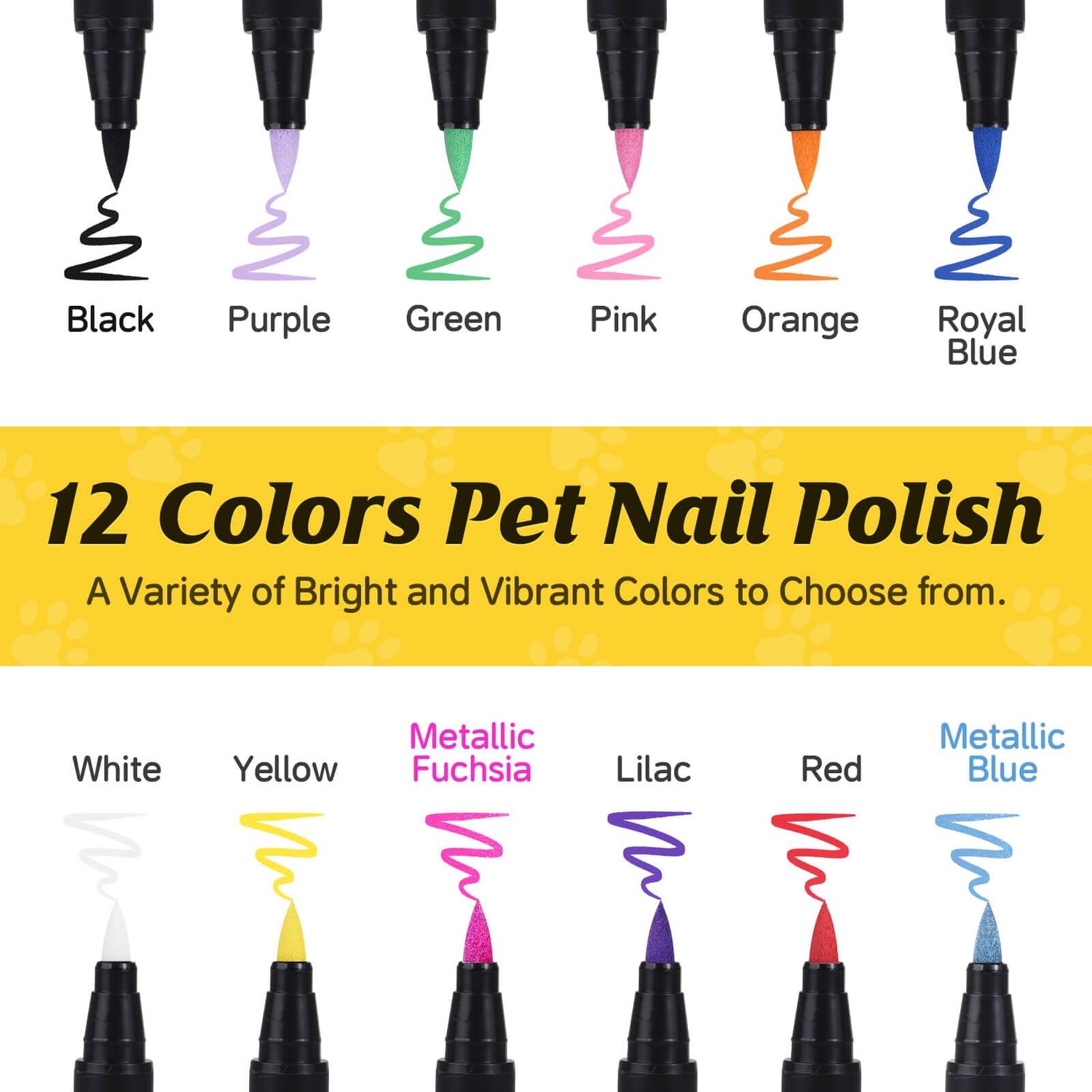 Cherocito Dog Nail Polish Pens Quick Dry,12 Colors Safe Dog Nail Polish Set to DIY Pretty Nails, Ideal Gifts for Dogs Cats Light Dark Nails, Odorless, Non-Toxic, Water-Based Pet Nail Accessories Set