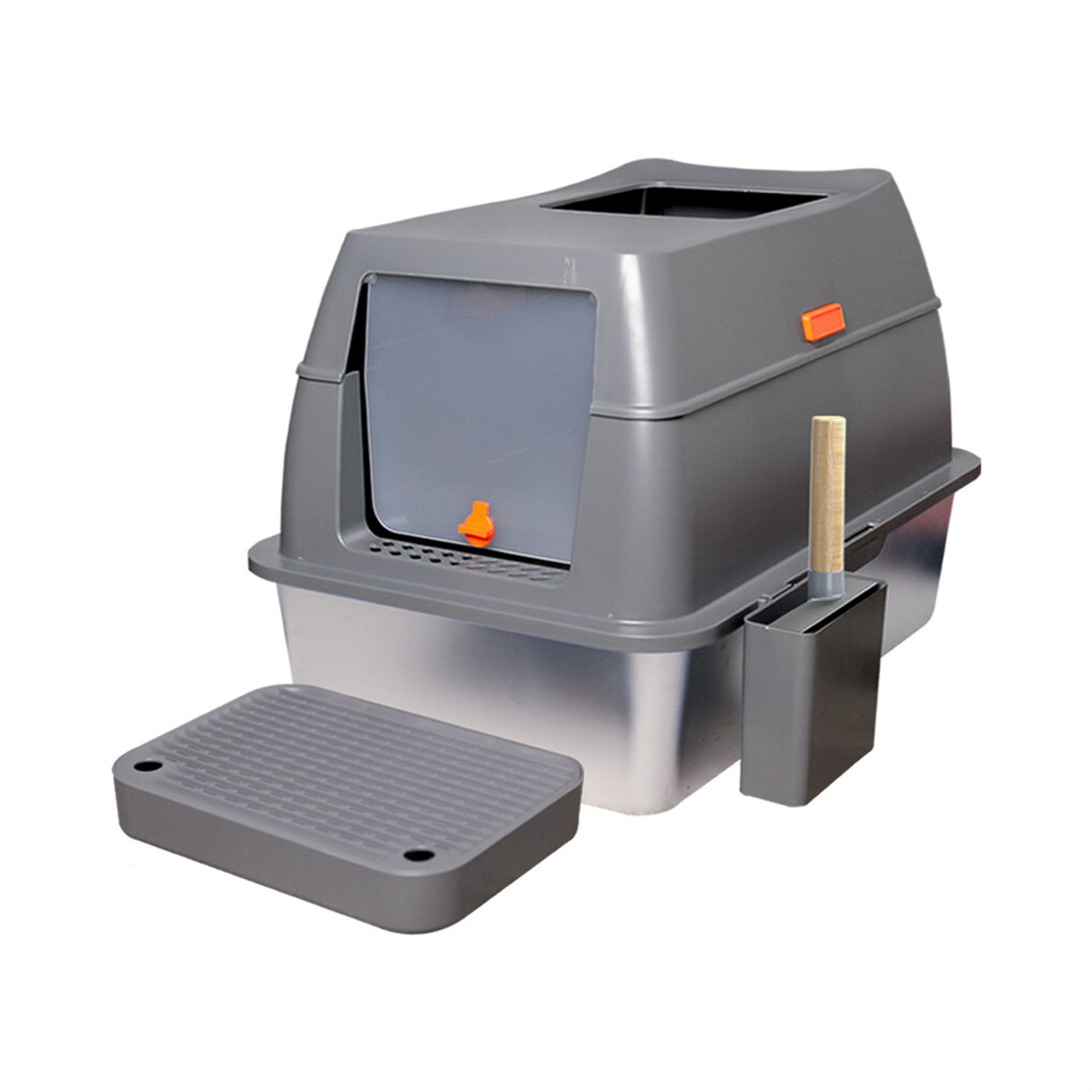 Large Enclosed Cat Litter Pan Easy Cleaning Stainless Steel Cat Toilet Box w Lid