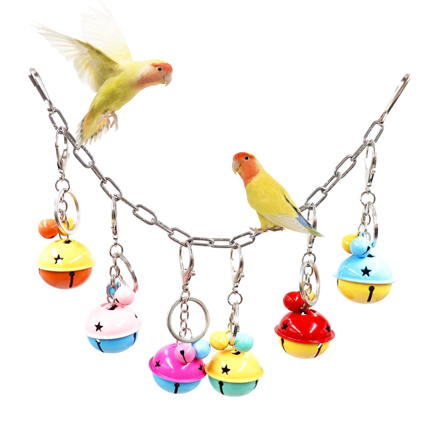 Bird Swing Bells Toys, Colorful Parrot Metal Bells, Hanging Bird Chewing Toys, Bird Cage Accessories, Suitable for Small to Medium Birds Budgie Lovebirds Conures Parakeets Cockatiels Rats