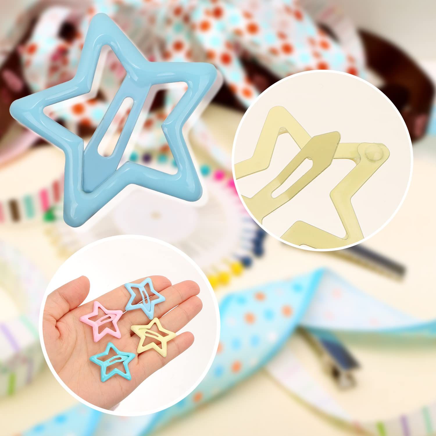 BENBO 30 Pieces Star Snap Hair Clips, Non Slip Star Metal Hair Snap Clips Colorful Stars Hair Barrettes Hairpins for Girls Women