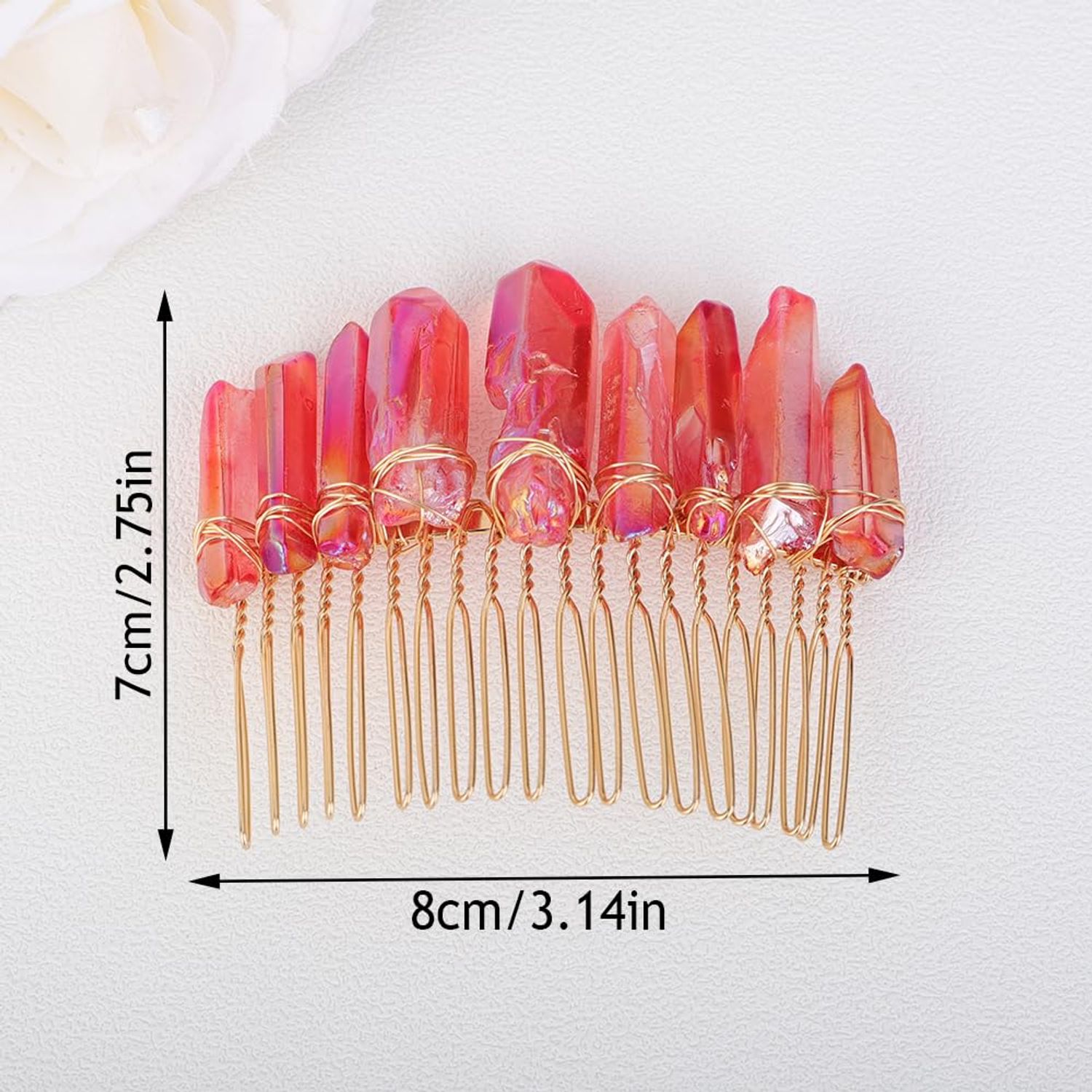 Teyglen Raw Crystal Quartz Hair Comb Clear Crystal Hair Side Comb Mermaid Rhinestone Hair Comb Sun Moon Goddess Headpiece Decorative Hair Accessories for Women Girls (Transparent)